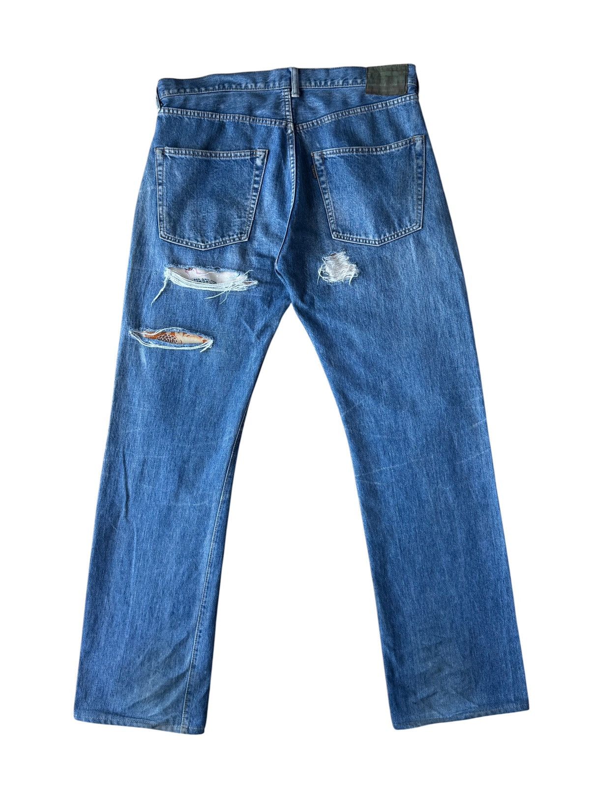 Yohji Yamamoto Yohji Yamamoto Distressed Runway Bandana Blue Denim Jeans Size US 34 / EU 50 - 3 Thumbnail
