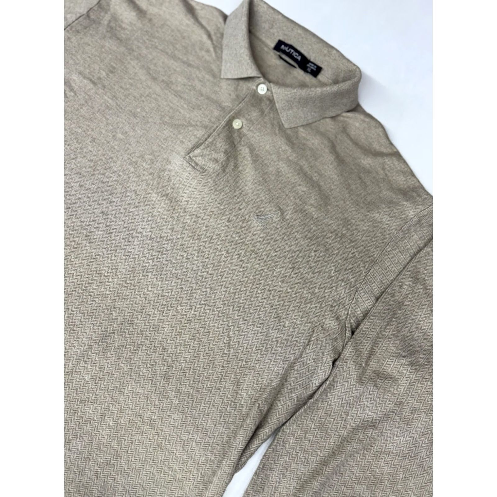 Nautica Nautica Rugby Polo Shirt Men's XL Tan Beige Collar Long Sleeve Cotton Size US XL / EU 56 / 4 - 2 Thumbnail