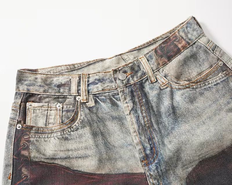 Jean × Vintage Streetwear Design Old Patch Retro Printing Distressed Jeans Size US 35 - 15 Thumbnail