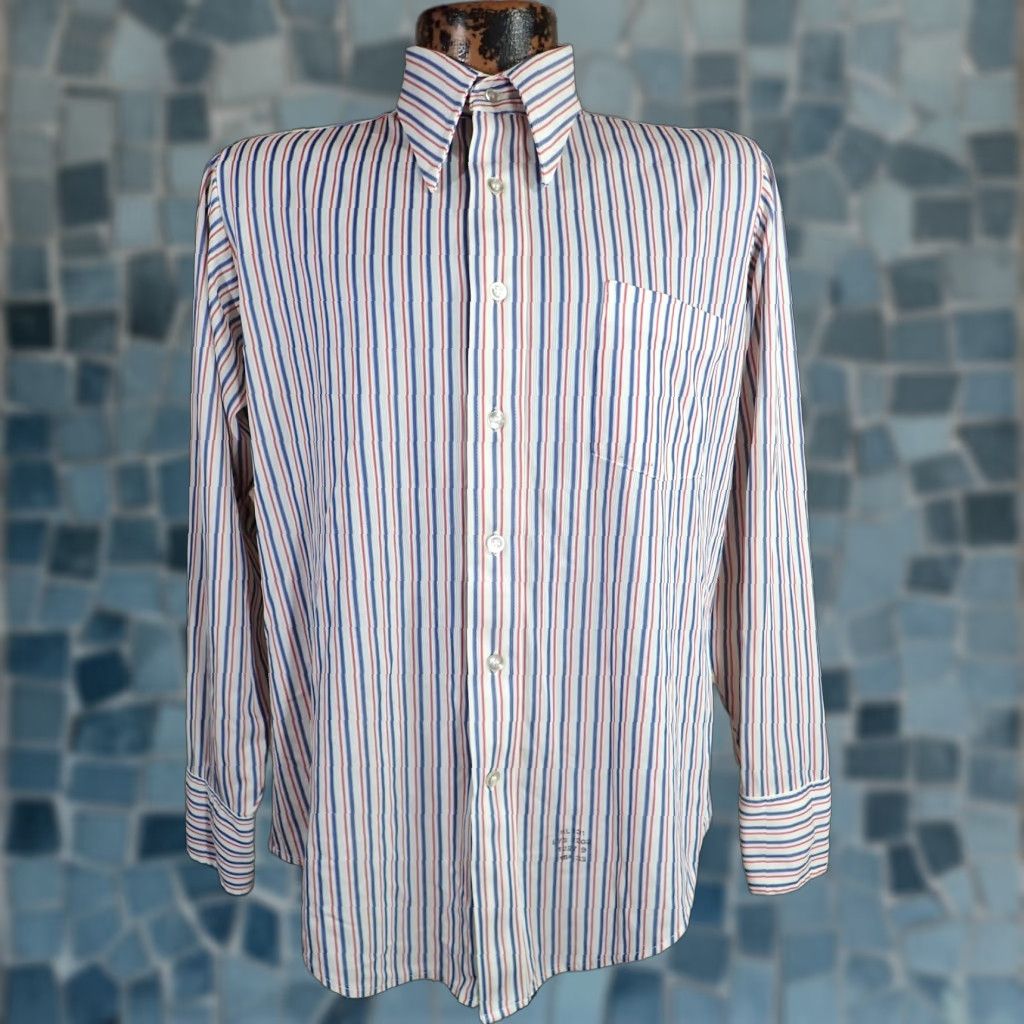 MCM Vintage 60's 70's Rockabilly Disco shirt shirt Vintage Rockabilly MCM M White Blue Red Stripe AOP Mens 5 6? Size US M / EU 48-50 / 2 - 1 Thumbnail