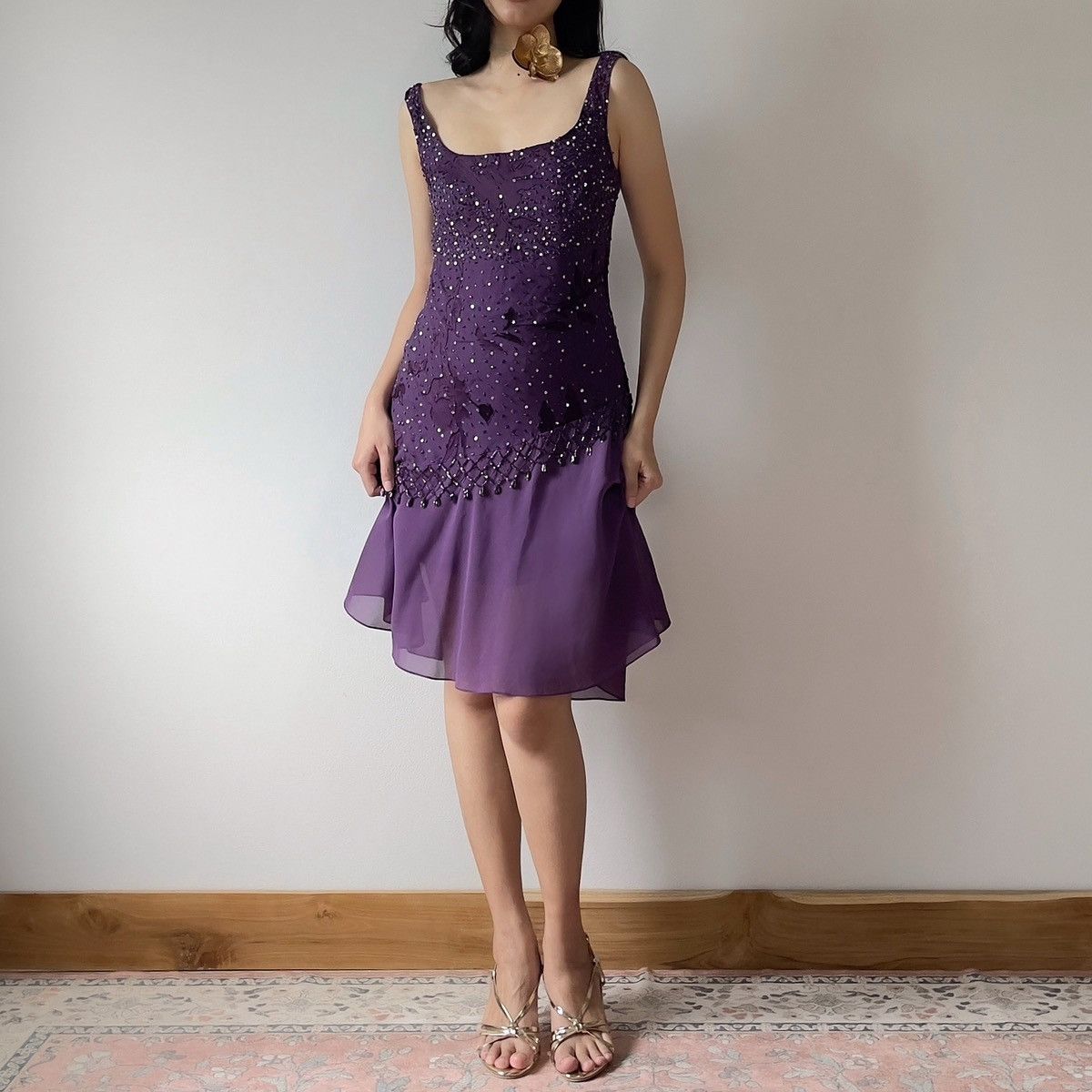 Alex Evenings Vintage Purple Silk Burnout & Chiffon Beaded Dress (S–M) Size M / US 6-8 / IT 42-44 - 6 Thumbnail