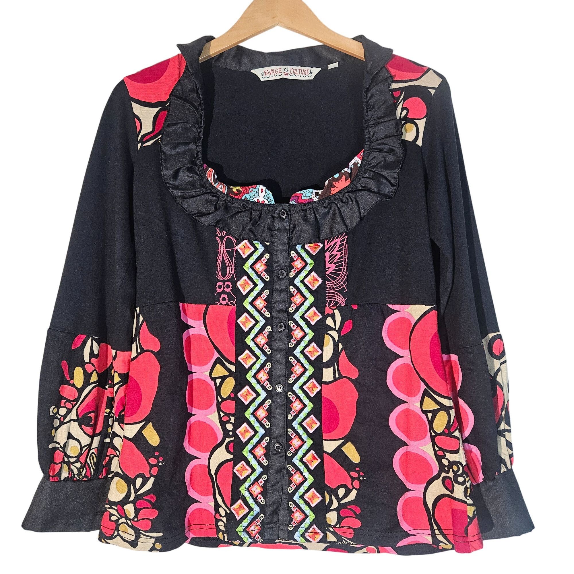 Other Savage Culture Multicolor Art to Wear Bohemian Top Ruffled C Size L / US 10 / IT 46 - 3 Thumbnail