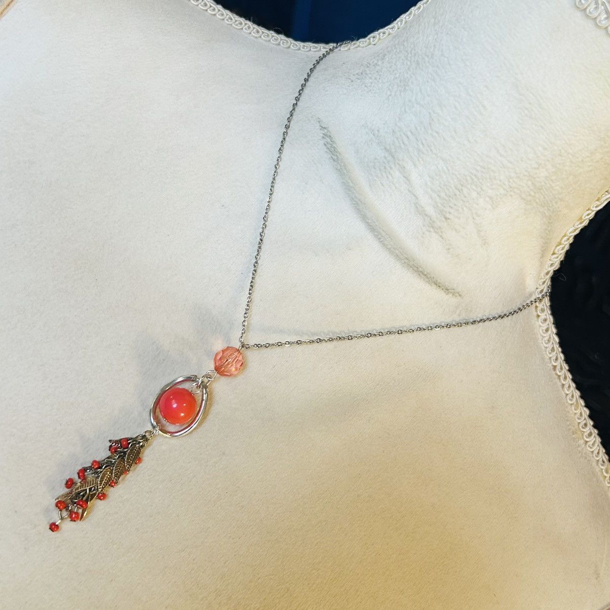 Handmade Handcrafted repurpose bead fringe pendant on chain necklace Size ONE SIZE - 1 Thumbnail