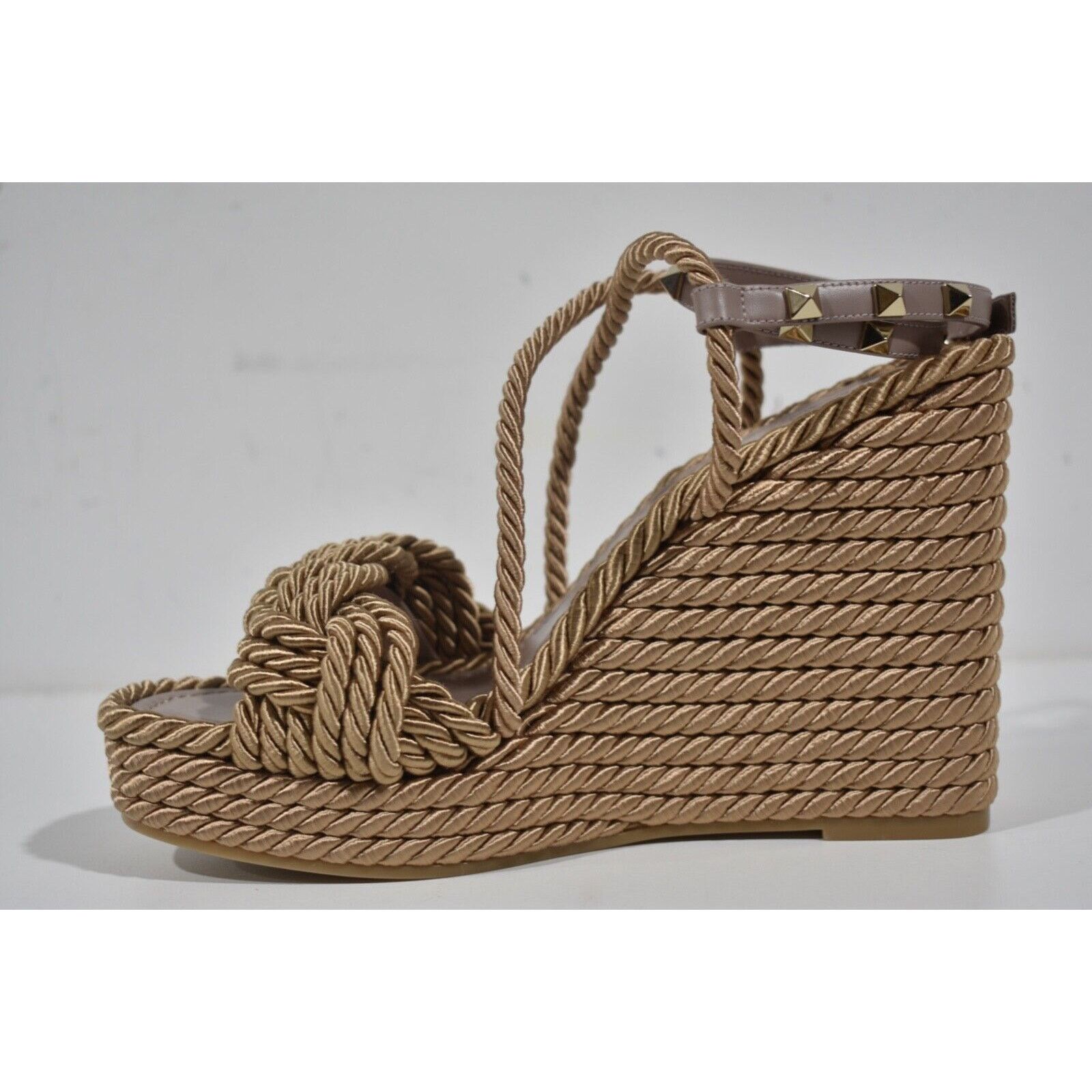 Valentino Rockstud Torchon Poudre Rope Wedge Ankle Strap Sandal 37 Size US 7 / IT 37 - 9 Thumbnail