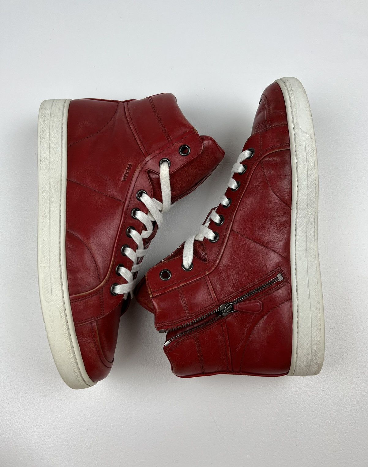 Prada PRADA Sneakers Hi Top Leather Shoes Side Zip Red Tab Logo Size US 10 / EU 43 - 13 Thumbnail