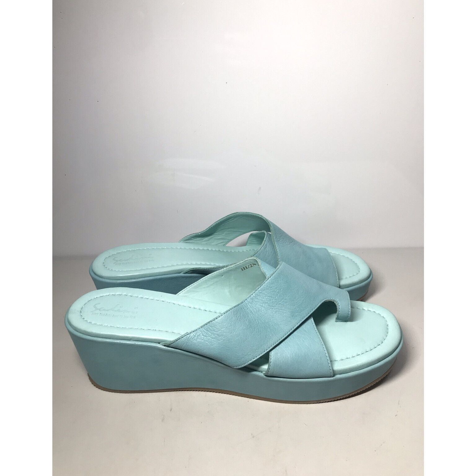 Houdini Sudini Blue Leather Toe Slip On Slides Wedge Sandals Women’s Size US 11 / IT 41 - 1 Thumbnail