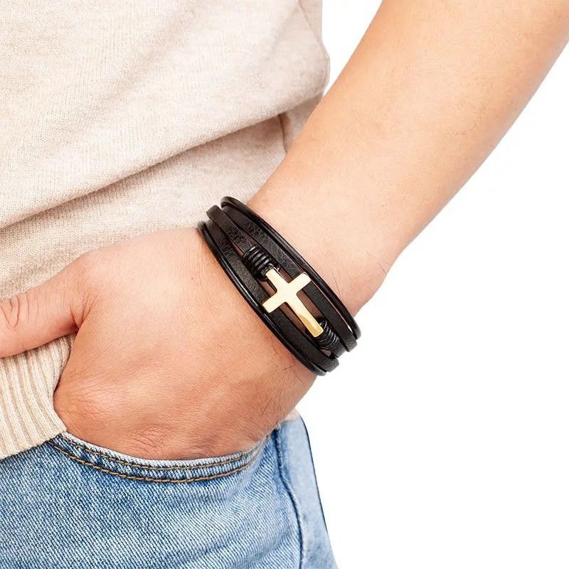 Jewelry × Vintage Multi Layer Braided Leather Cross Bracelet Size ONE SIZE - 1 Thumbnail