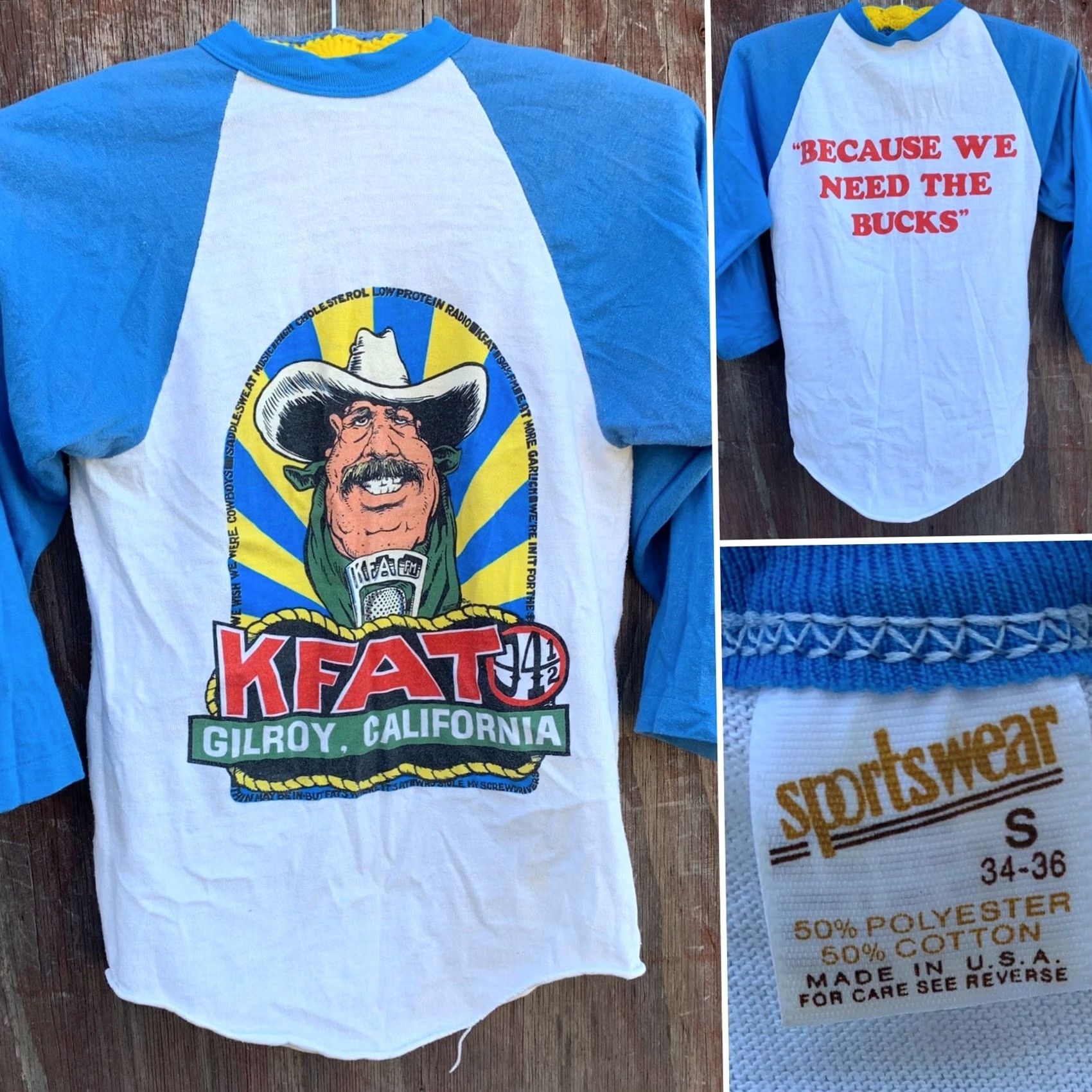 Vintage VINTAGE KFAT FM 94 1/2 GILROY CALIFORNIA Raglan Tee Shirt S USA 70s 80s Sportswear Graphic Tee Mens Tee Size US S / EU 44-46 / 1 - 2 Thumbnail