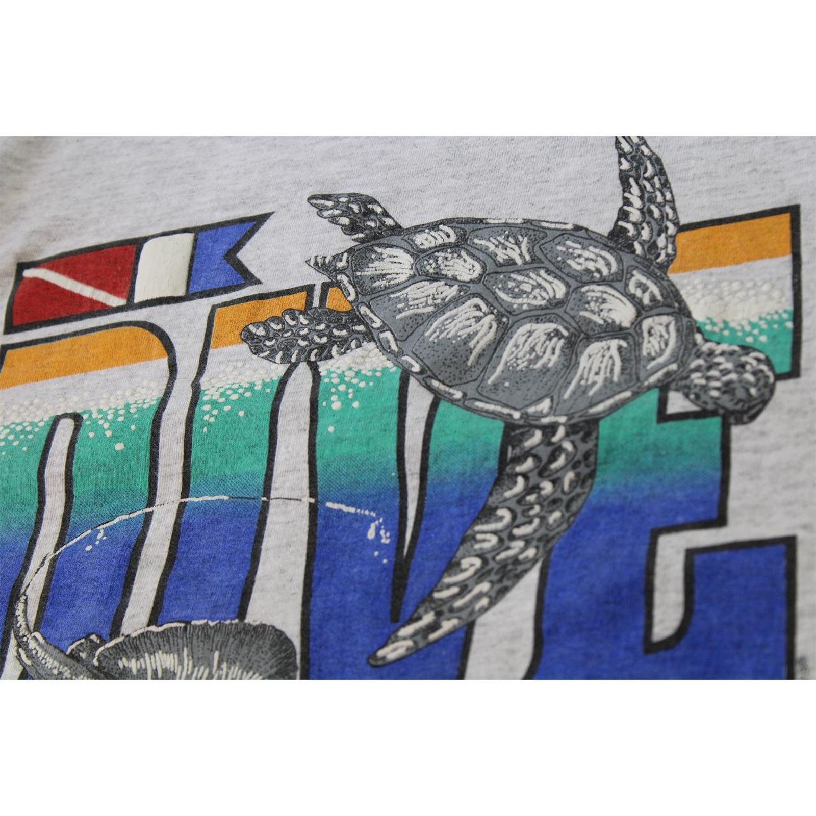 Vintage Grey 90's Vintage Sea Turtle "Dive Bloody Bay" Graphic Tee Size US XL / EU 56 / 4 - 4 Thumbnail