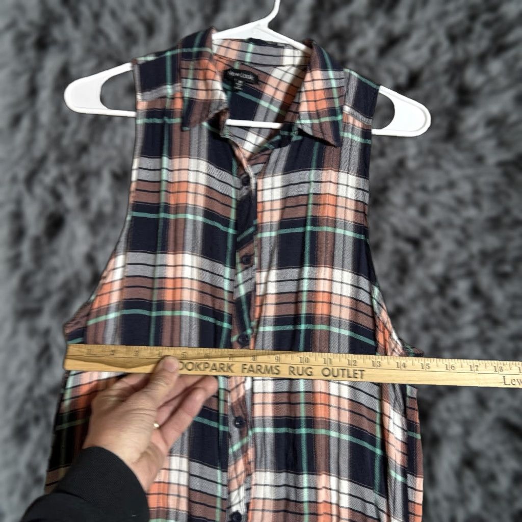 New Look New Look Plaid Dress Shirt Dress Midi Womens M Multicolor Casual Grunge 90s City Retro Layering High Low Sleeveless Collared Button Dress Length: Midi Size M / US 6-8 / IT 42-44 - 1 Thumbnail