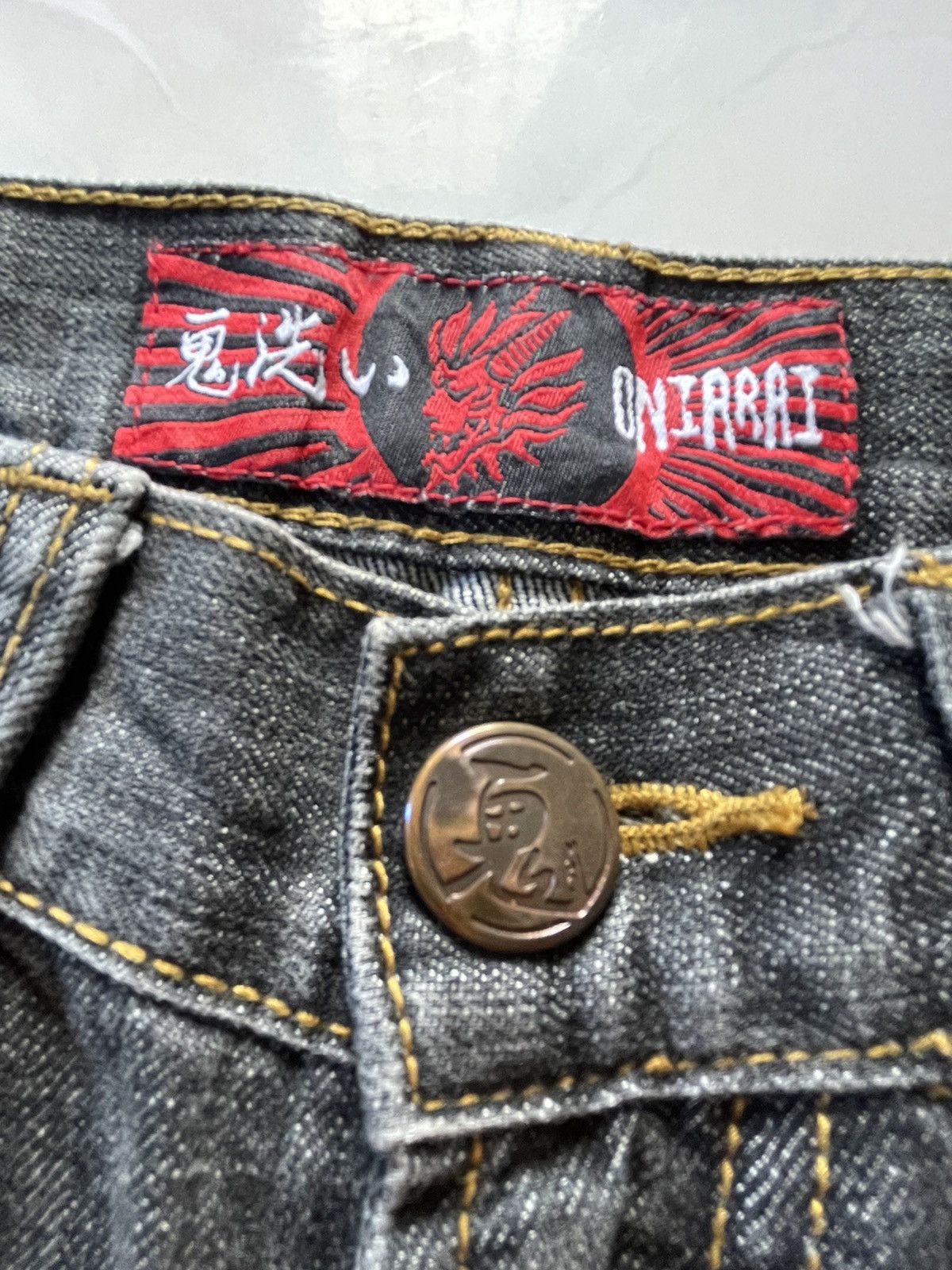 Japanese Brand × LOWBOX × Oni Oniarai Japan Embroidered Oni Japanese Folklore Denim Jeans Size US 30 / EU 46 - 14 Thumbnail