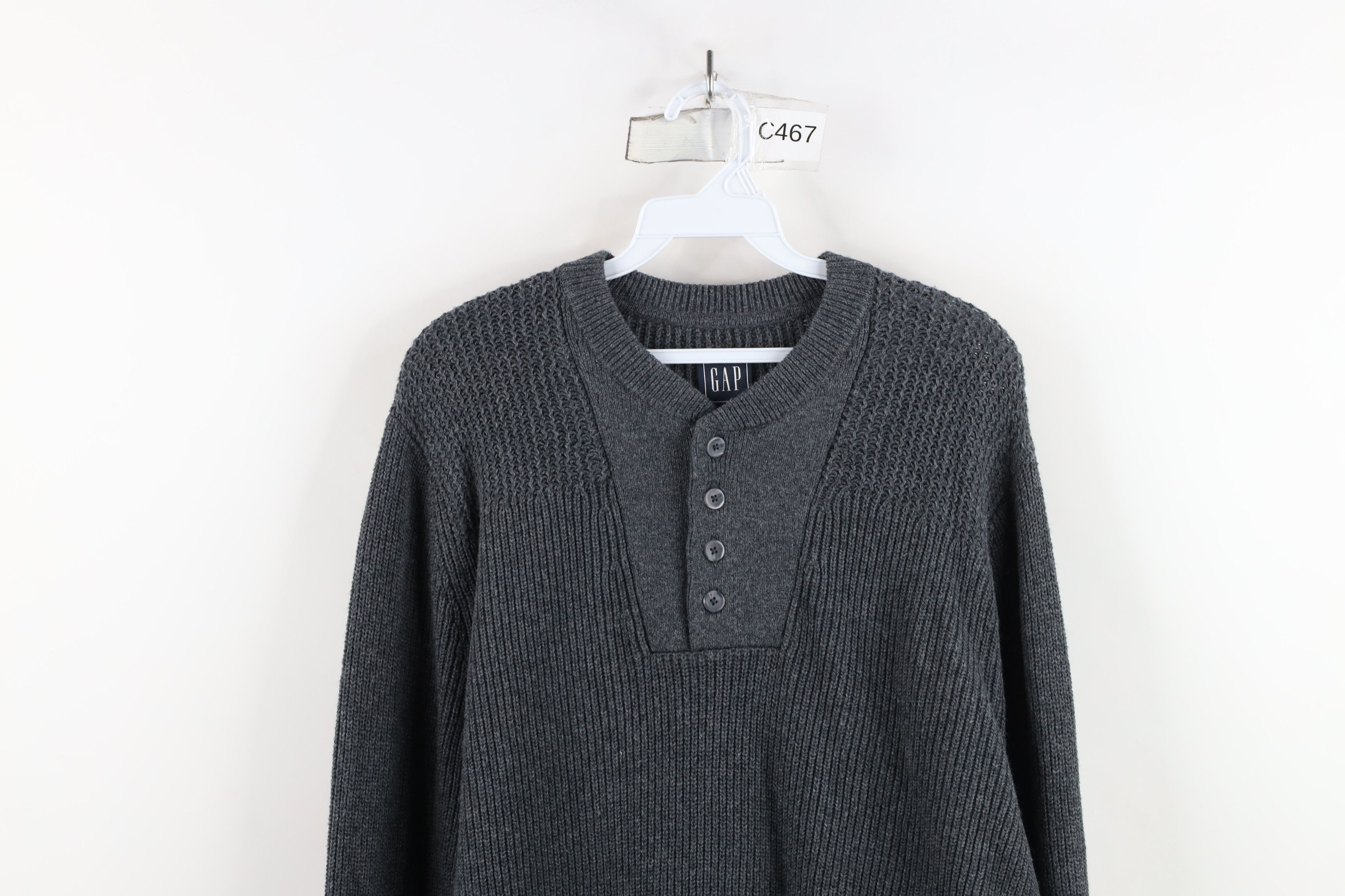 Gap × Vintage Vintage Gap Blank Cotton Ribbed Knit Henley Sweater Gray Size US M / EU 48-50 / 2 - 2 Thumbnail
