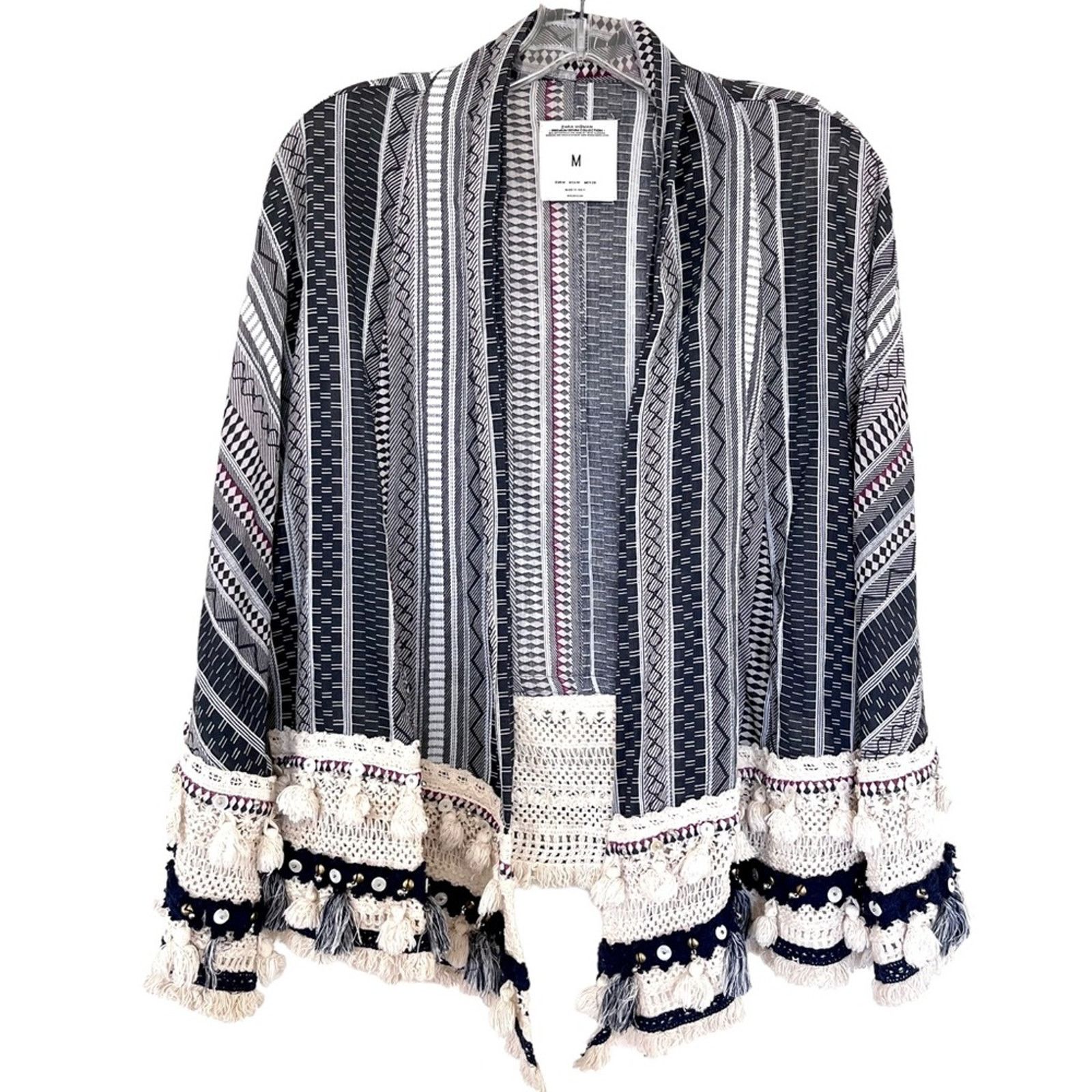 Zara ZARA Tassel Boho Trimmed Tribal Print Cardigan Poncho Size M / US 6-8 / IT 42-44 - 4 Thumbnail