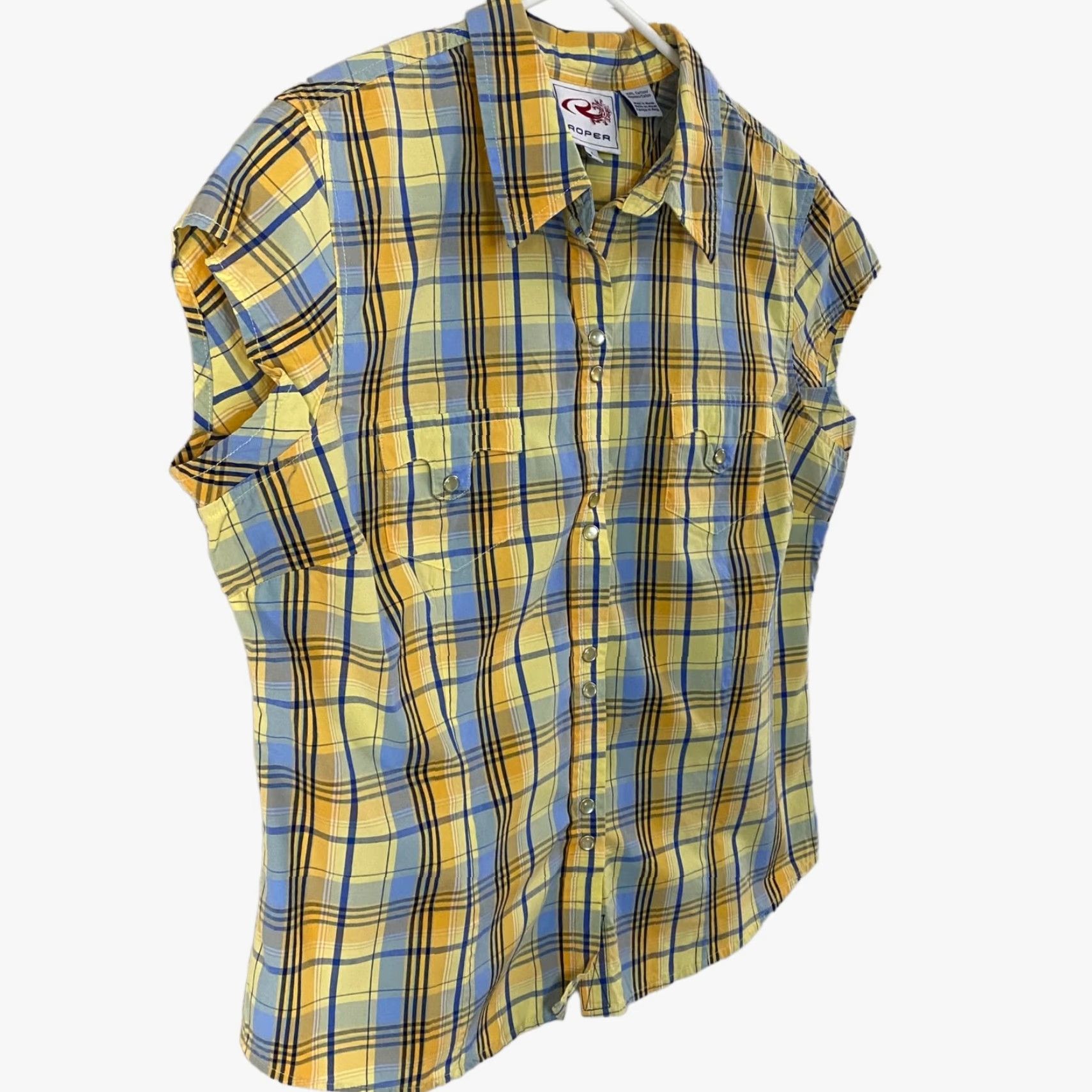 Roper Roper Western Plaid Pearl-Snap Shirt Yellow Cap Sleeve Women's Large Size L / US 10 / IT 46 - 3 Thumbnail