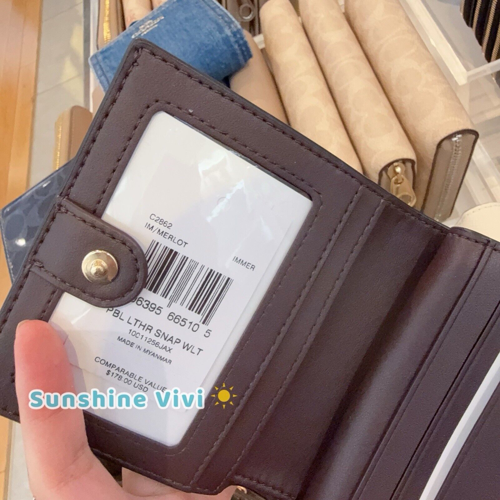 Coach NWT Coach Snap Wallet C2862 Merlot Pebbled Leather Charm Size ONE SIZE - 3 Thumbnail