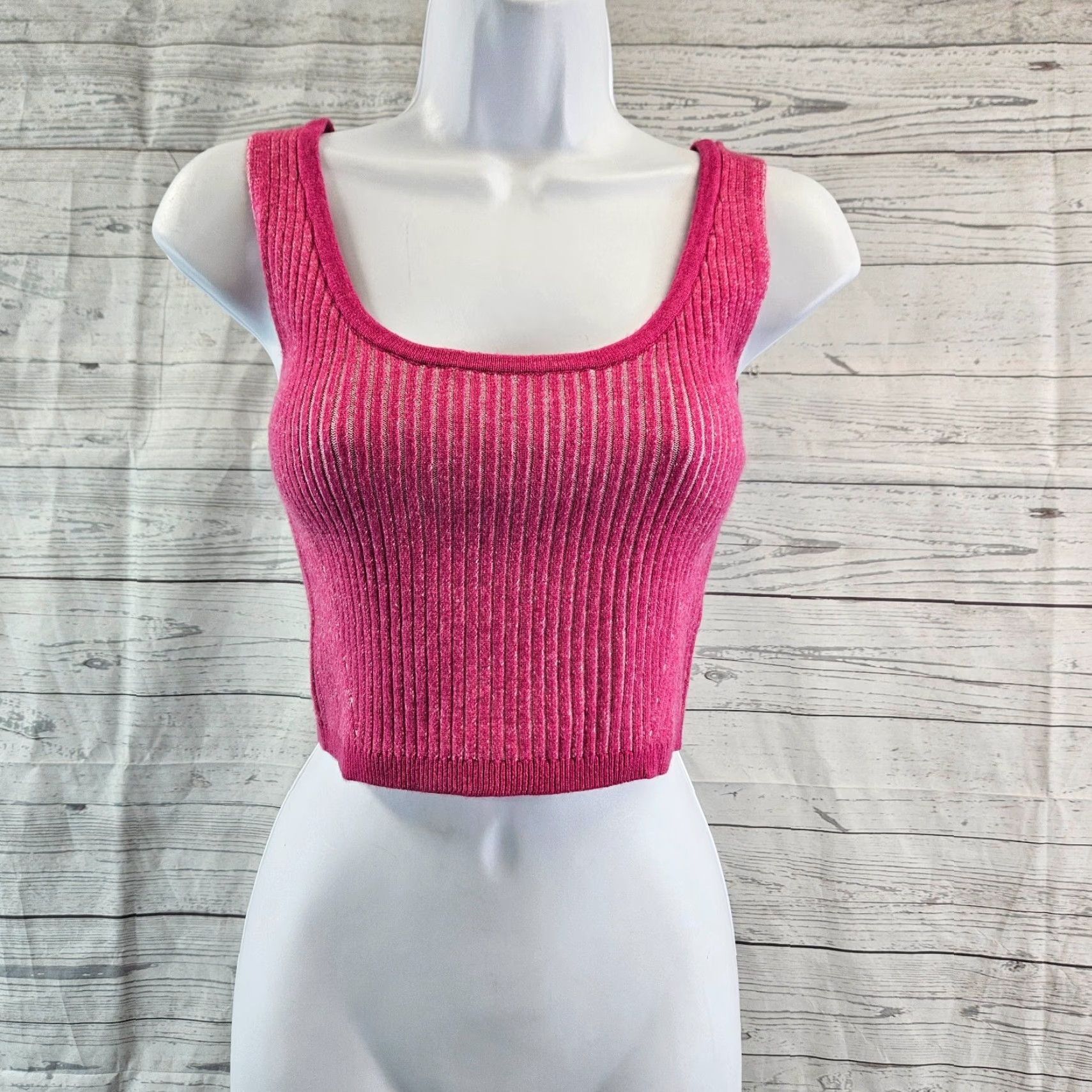 Vintage Wild Fable Tank Womens Knit Crop Top Sz S Pink Ribbed Scoop Neck Sleeveless Cropped Shirt Size S / US 4 / IT 40 - 2 Thumbnail