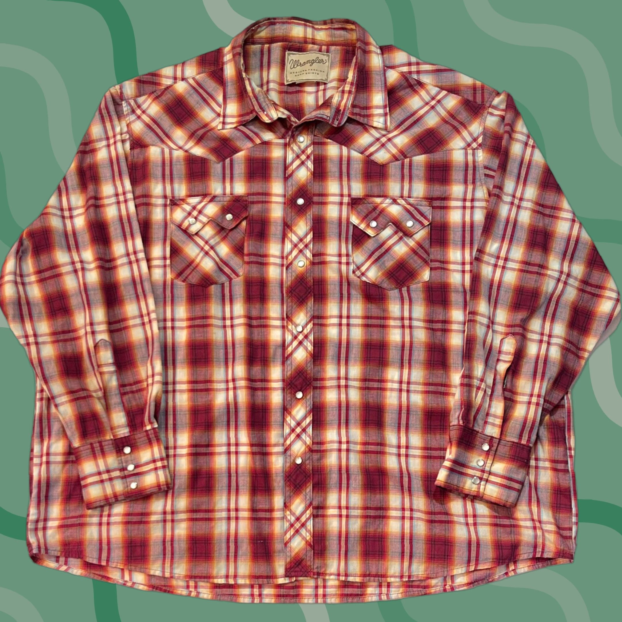 Wrangler VINTAGE Wrangler Western Long Sleeve Shirt Pearl Snap Casual Plaid Red 2XL Mens Size US XXL / EU 58 / 5 - 1 Thumbnail