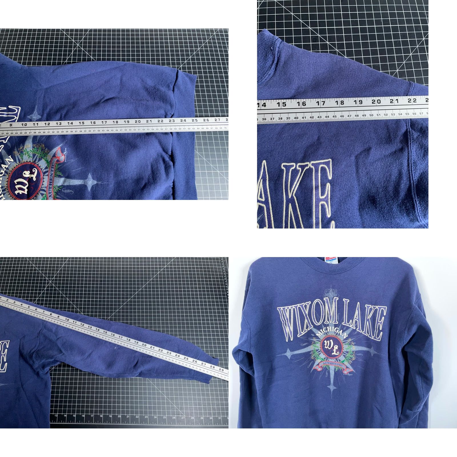 Hanes VINTAGE Hanes Sweatshirt Crewneck 90s Nautical Dark Blue Men Large Woolly Cotton Fleece Graphic Print Logo City Wixom Lake Michigan Size US L / EU 52-54 / 3 - 8 Thumbnail