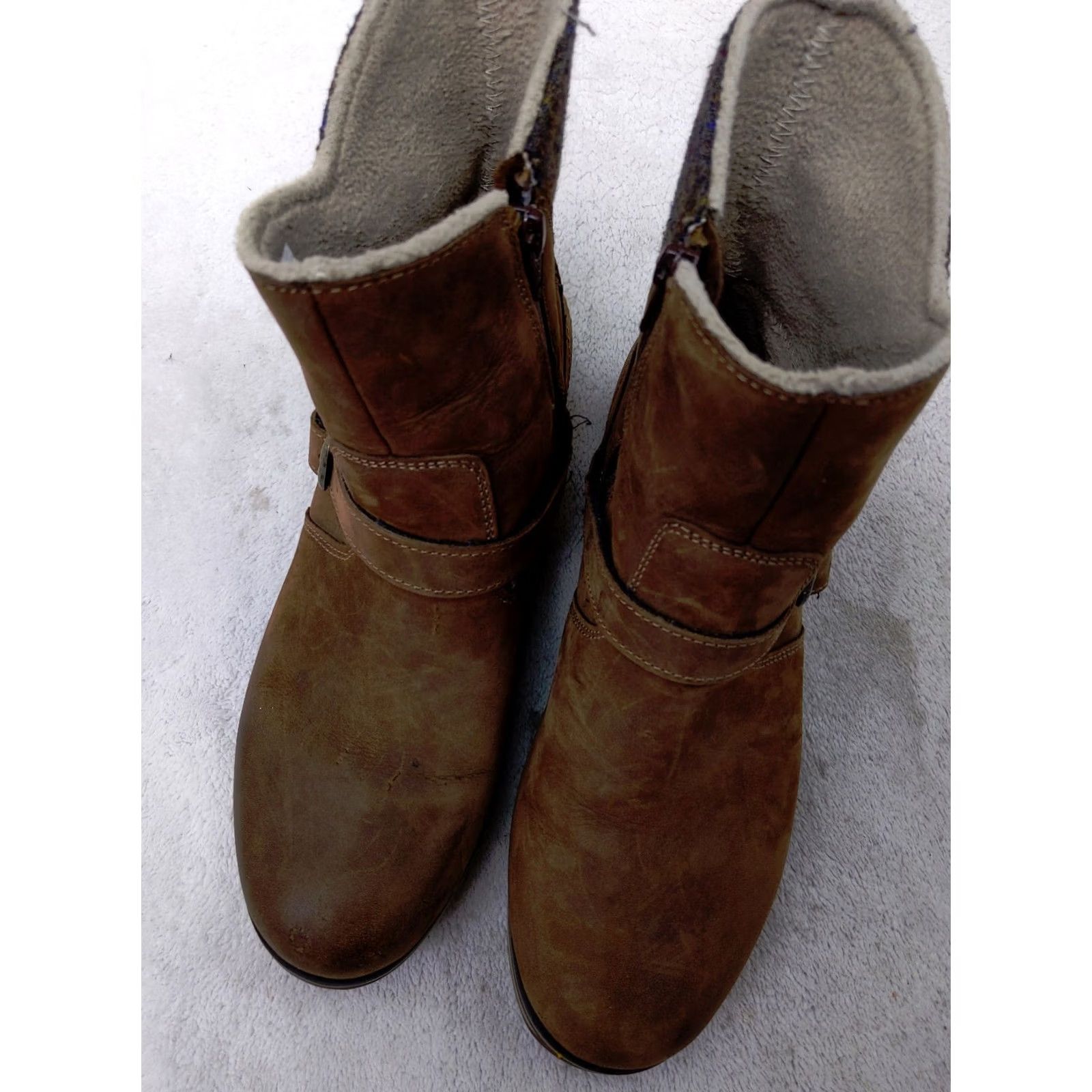 Vintage LL Bean Boots Womens 7.5 Brown Leather Tweed Plaid Ankle Buckle Zip up 501865 Size US 8 / IT 38 - 2 Thumbnail