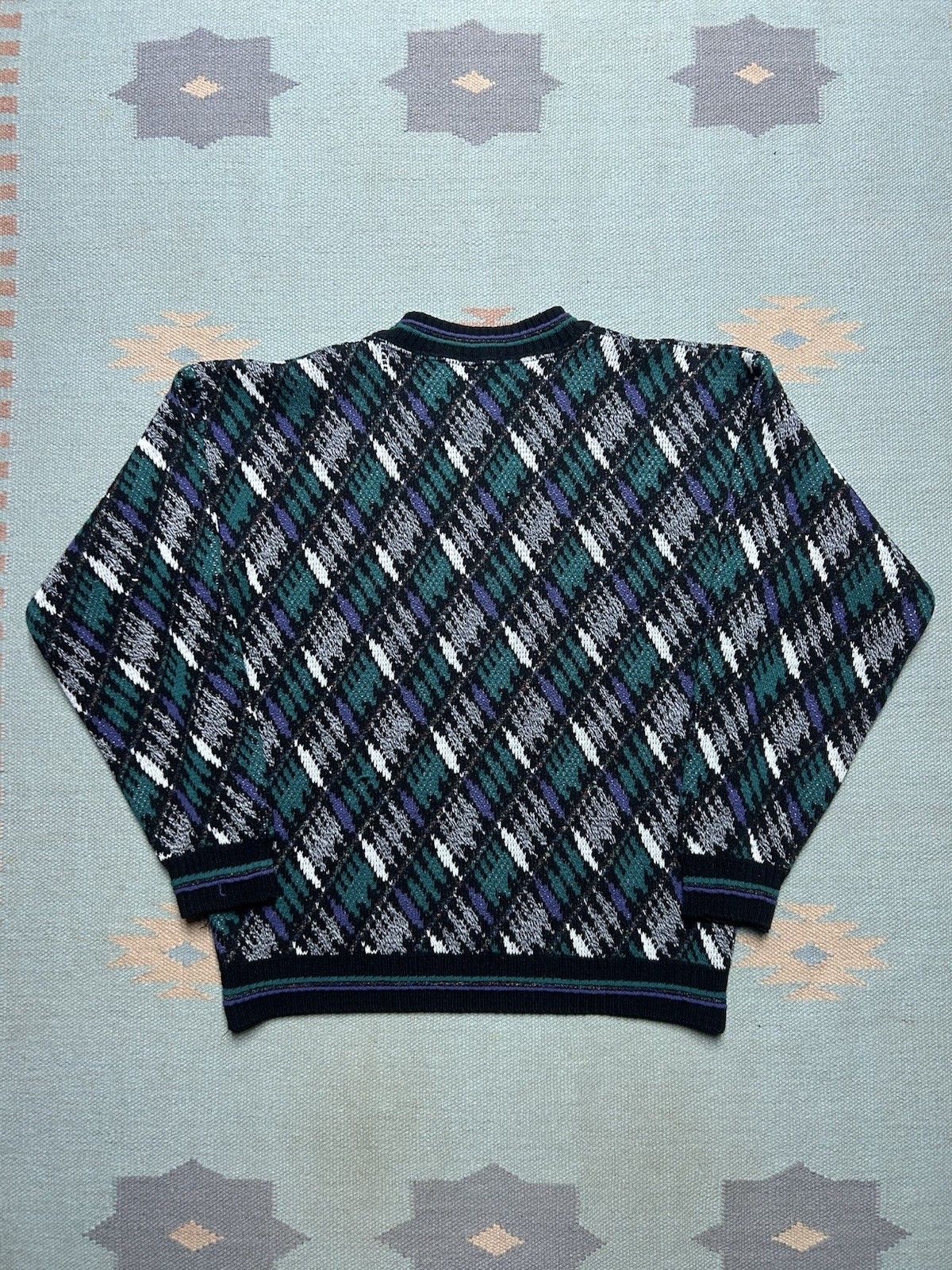 Vintage Acrylic knit sweater protege geometric Cosby grandpa USA L Size US L / EU 52-54 / 3 - 5 Thumbnail