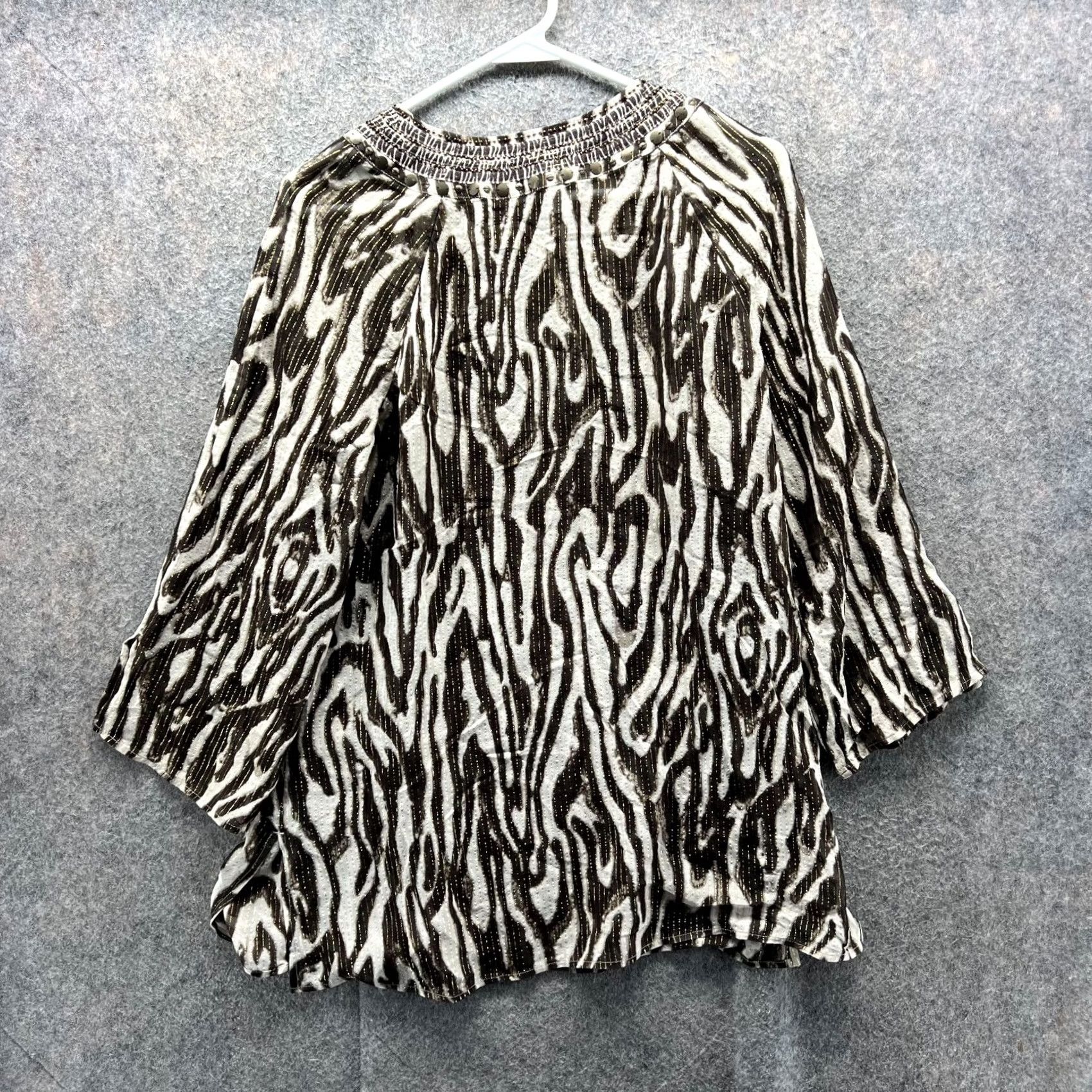 Vintage VINTAGE Chico'S Shirt Womens 1 Brown Dress Zebra Beaded Embellished Silk Metallic Line Size XS / US 0-2 / IT 36-38 - 2 Thumbnail