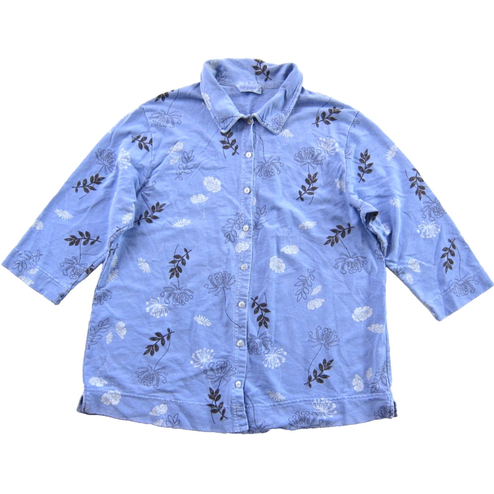 Vintage Fresh Produce Purple Floral 3/4 Sleeve Collared Button Down Blouse 1X Size XL / US 12-14 / IT 48-50 - 2 Thumbnail