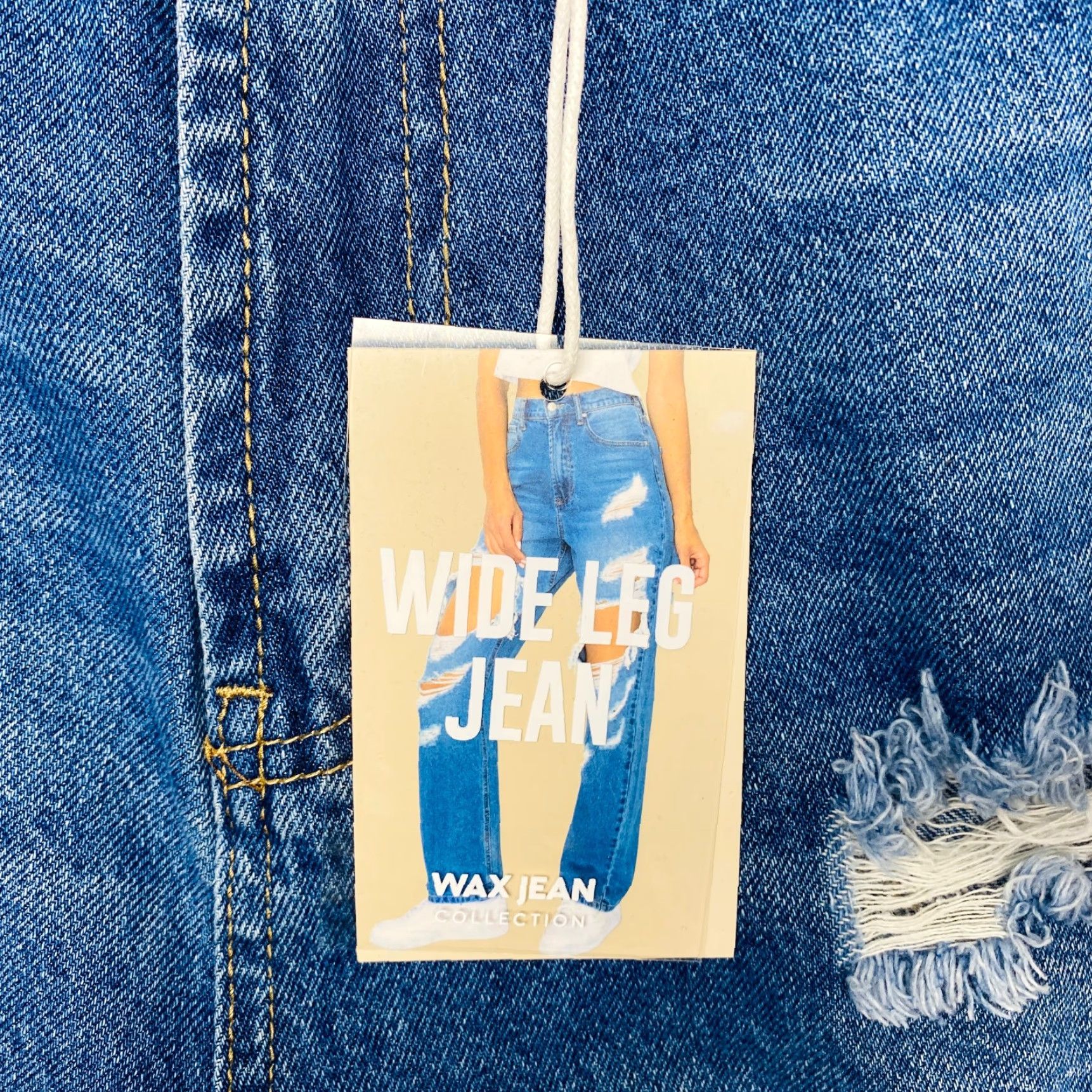 Vintage NEW Wax Jean Collection Jeans Mens XL Blue Denim Wide Leg Distressed Shredded Stretch Size 40" / US 18 - 4 Thumbnail