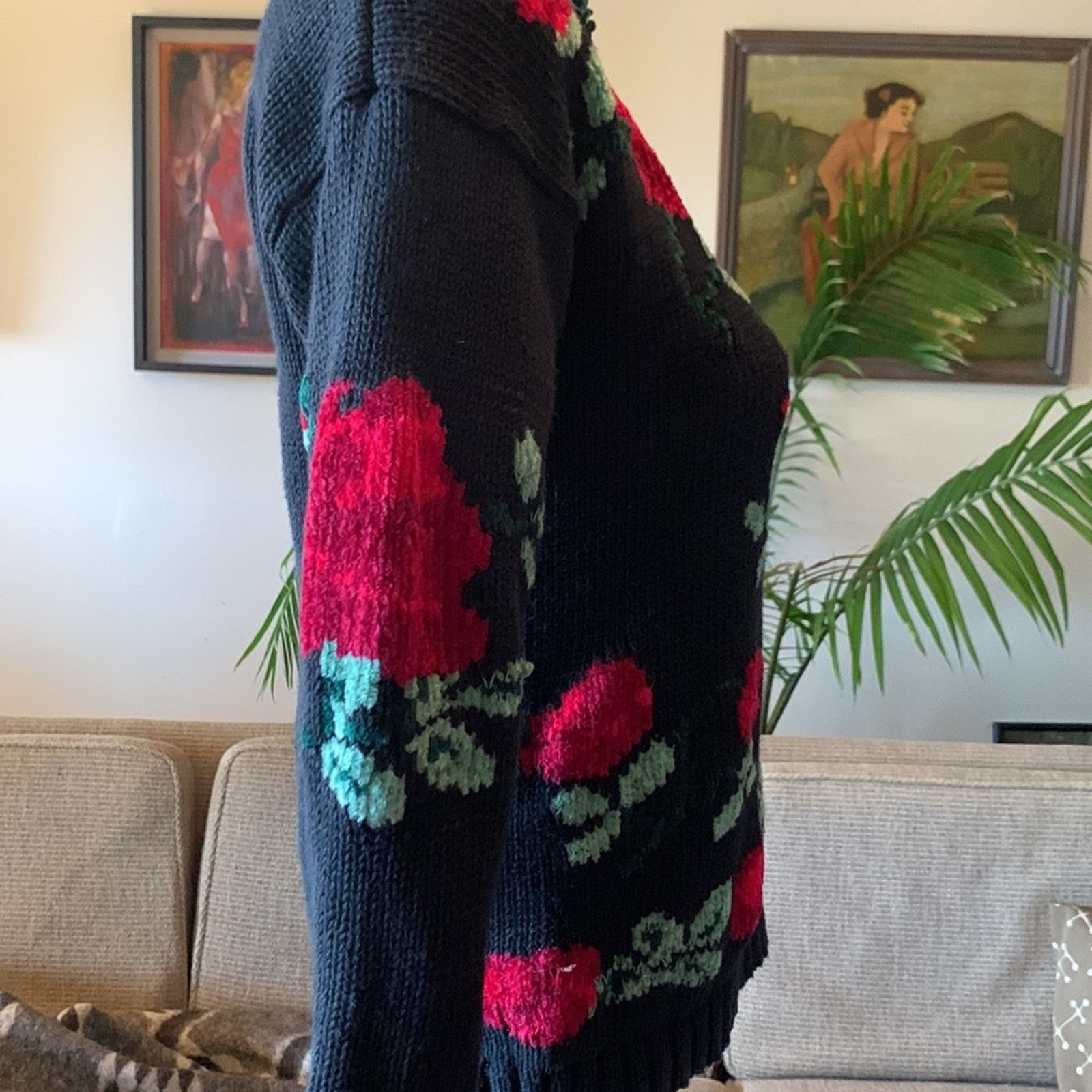 Vintage 80’s Allison Smith Roses floral chenille sweater Size M / US 6-8 / IT 42-44 - 5 Thumbnail