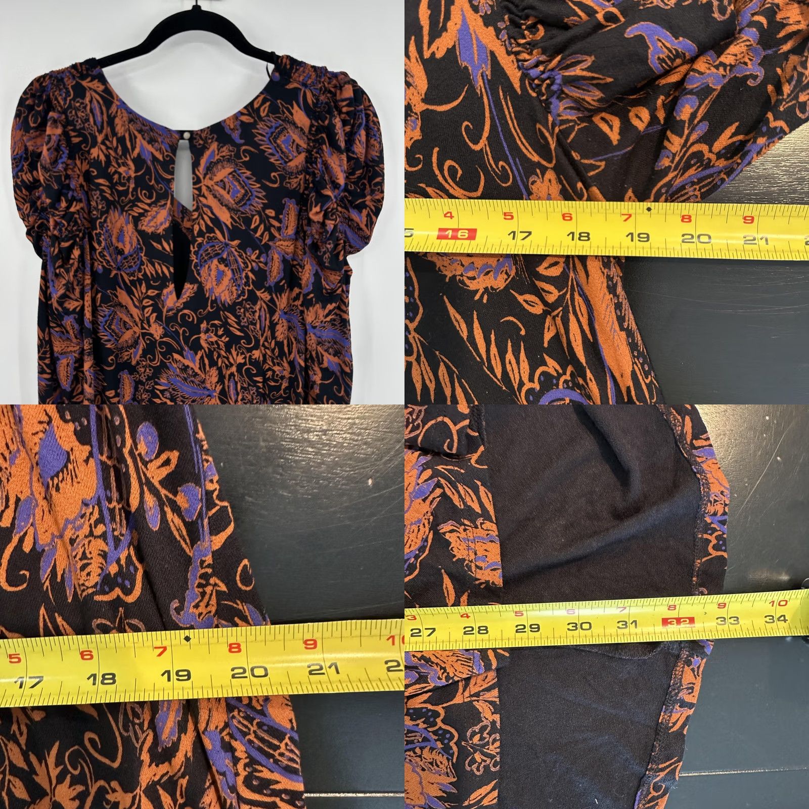 Free People VINTAGE Free People Dress Womens Small Black Brown Floral Boho Long Sleeve Keyhole Flowy Size S / US 4 / IT 40 - 8 Thumbnail