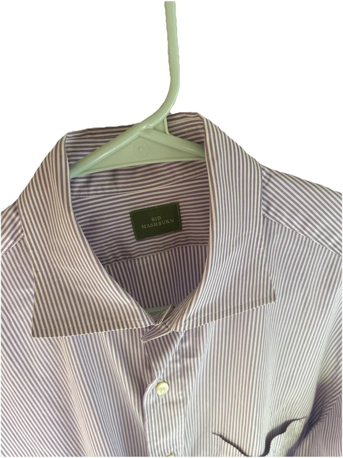 Sid Mashburn Sid Mashburn Dress Shirt – Purple/White Stripe 35 Size 36R - 4 Thumbnail