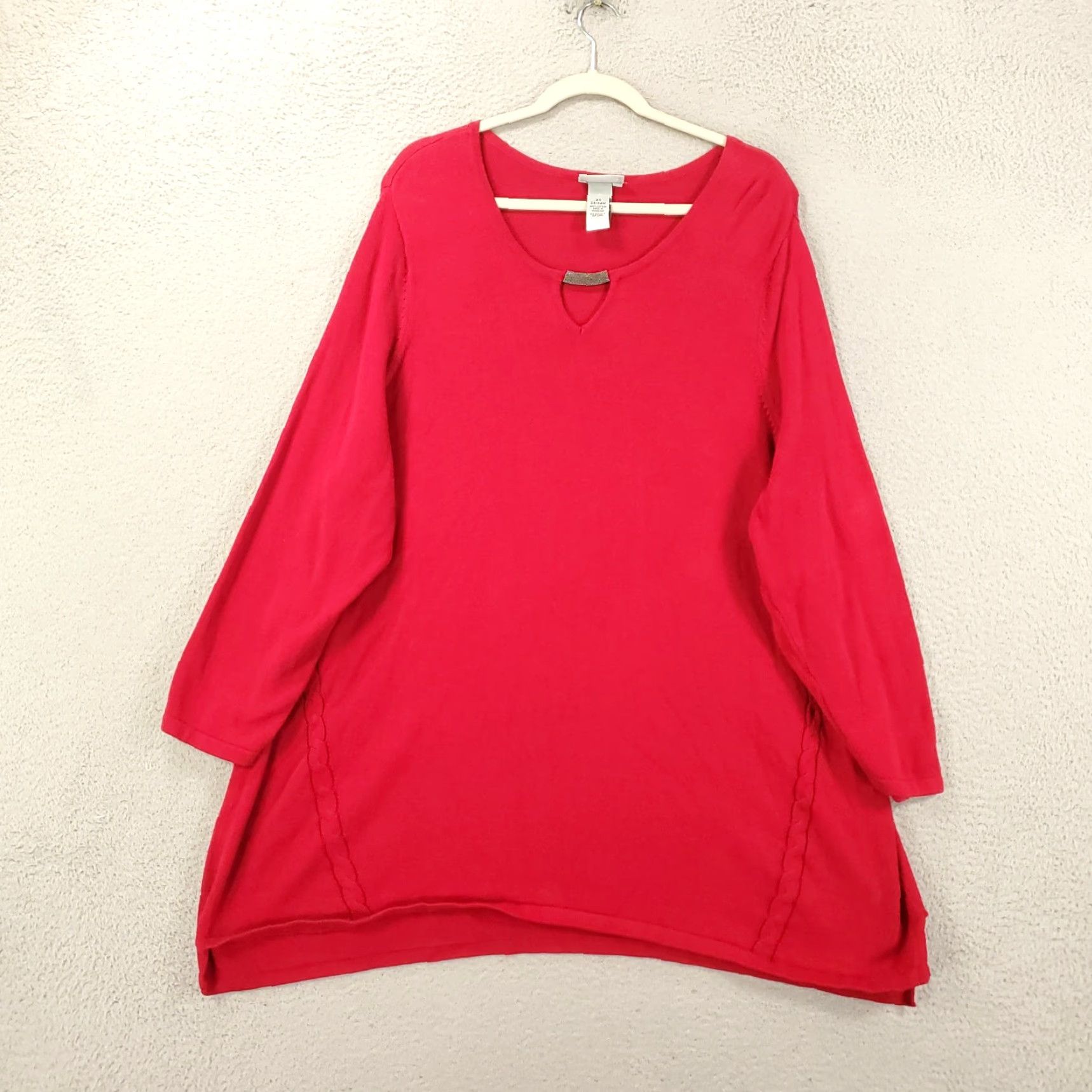 Vintage Catherines Blouse Tunic Womens 2X Red Knit 100% Cotton Long Sleeve V-Neck Casual Shirt Mens? Size XXL / US 16-18 / IT 52-54 - 2 Thumbnail