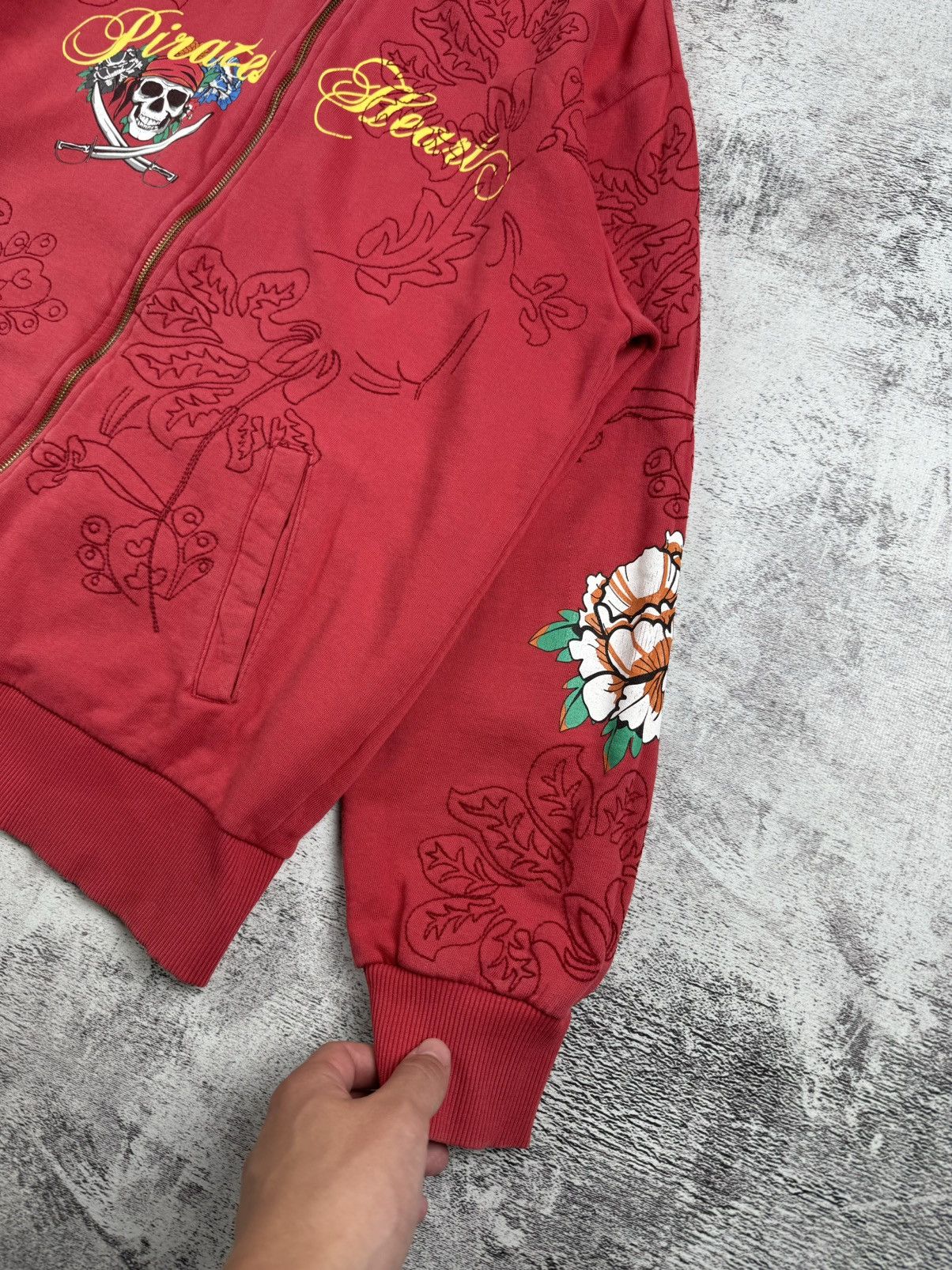 Japanese Brand × Vintage Y2K Skull John Devin Pirates Heart Ed Hardy Style Zip Hoodie Size US L / EU 52-54 / 3 - 11 Thumbnail