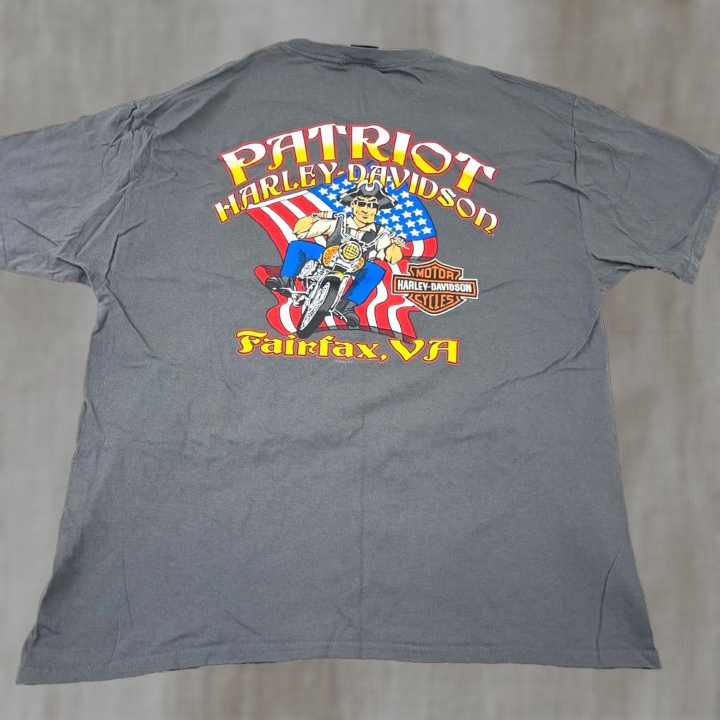 Harley Davidson Harley-Davidson Shirt Men XL Gray Tee Biker Retro Skull USA Flag Adult N89 Size US XL / EU 56 / 4 - 1 Thumbnail