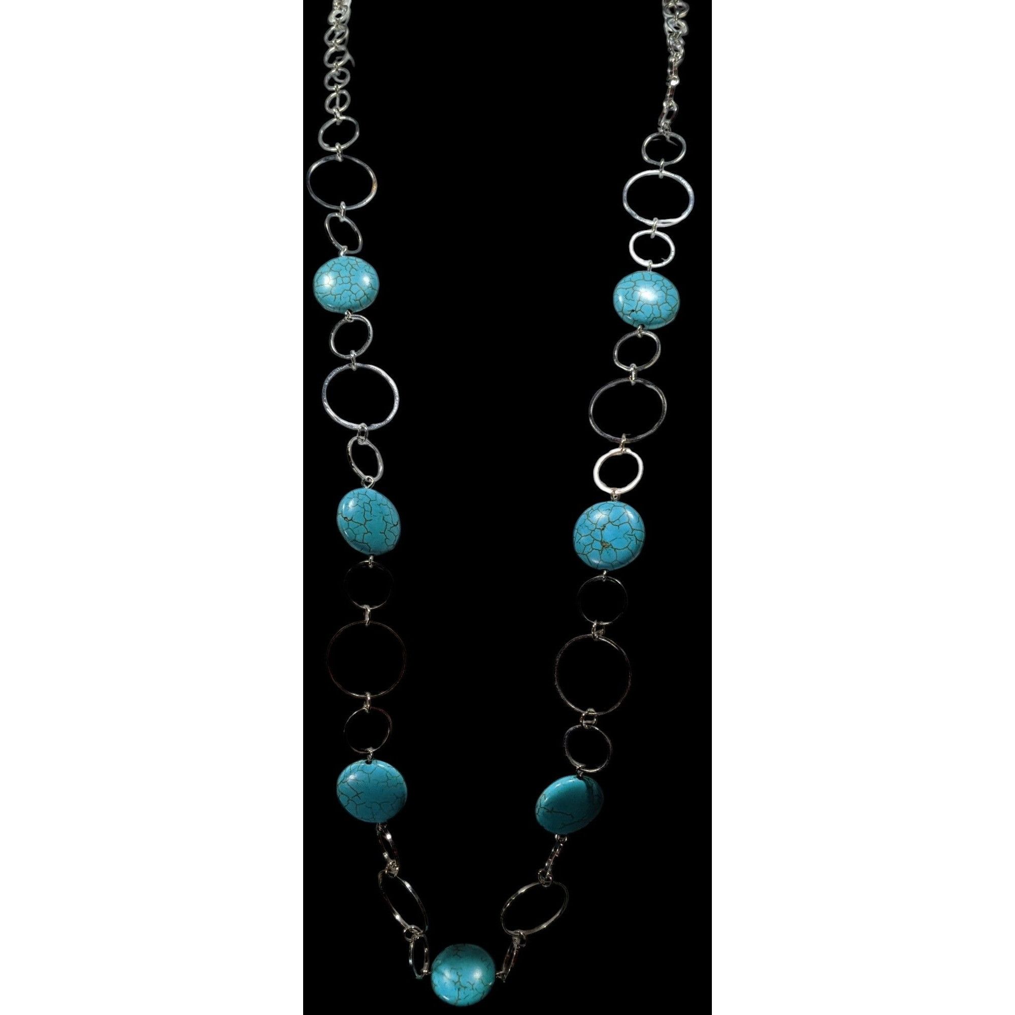 Other Bohemian Faux Turquoise Silver Tone Ring Chain Necklace Size ONE SIZE - 2 Thumbnail