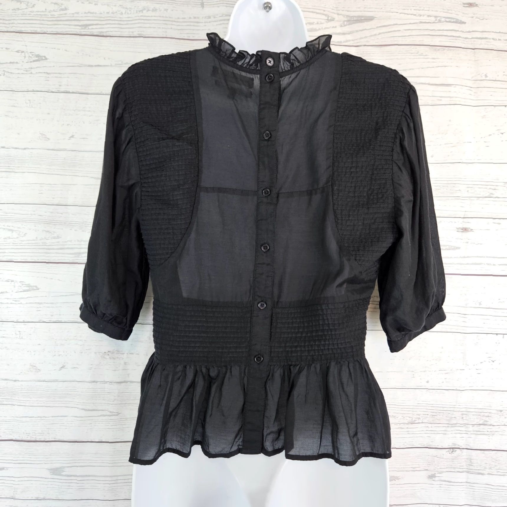Vintage Something Navy WomensTop Sz Small Black 3/4 Sleeve Pintuck Cotton Blend Blouse Womens Size S / US 4 / IT 40 - 3 Thumbnail