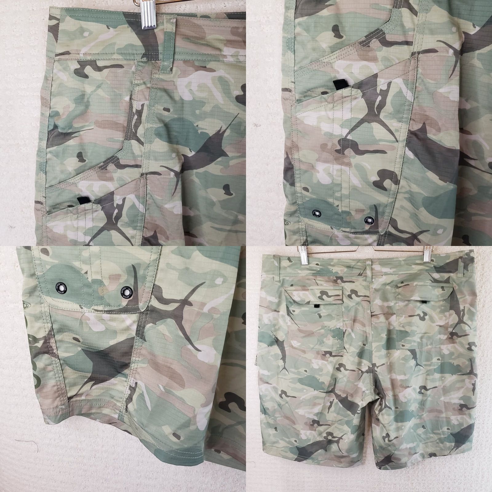 Vintage AFTCO Mens Cargo Shorts Size 42x10 Fish Pattern Camo Performance Stretch Casual Travel Size US 42 / EU 58 - 8 Thumbnail