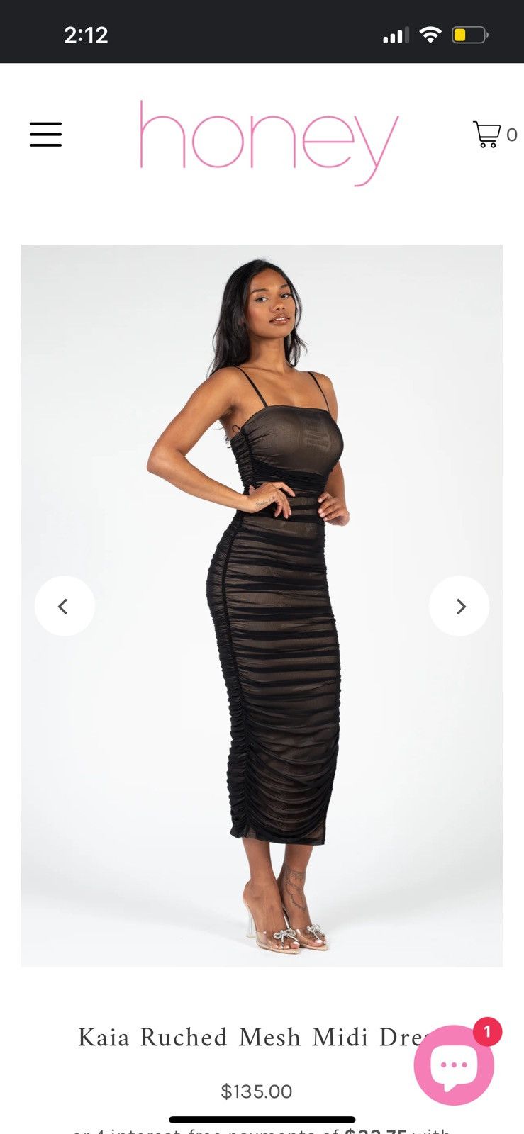 image of Honeyee Black Kaia Ruched Mesh Midi Dress. Brand- Honey, Women's (Size XS)