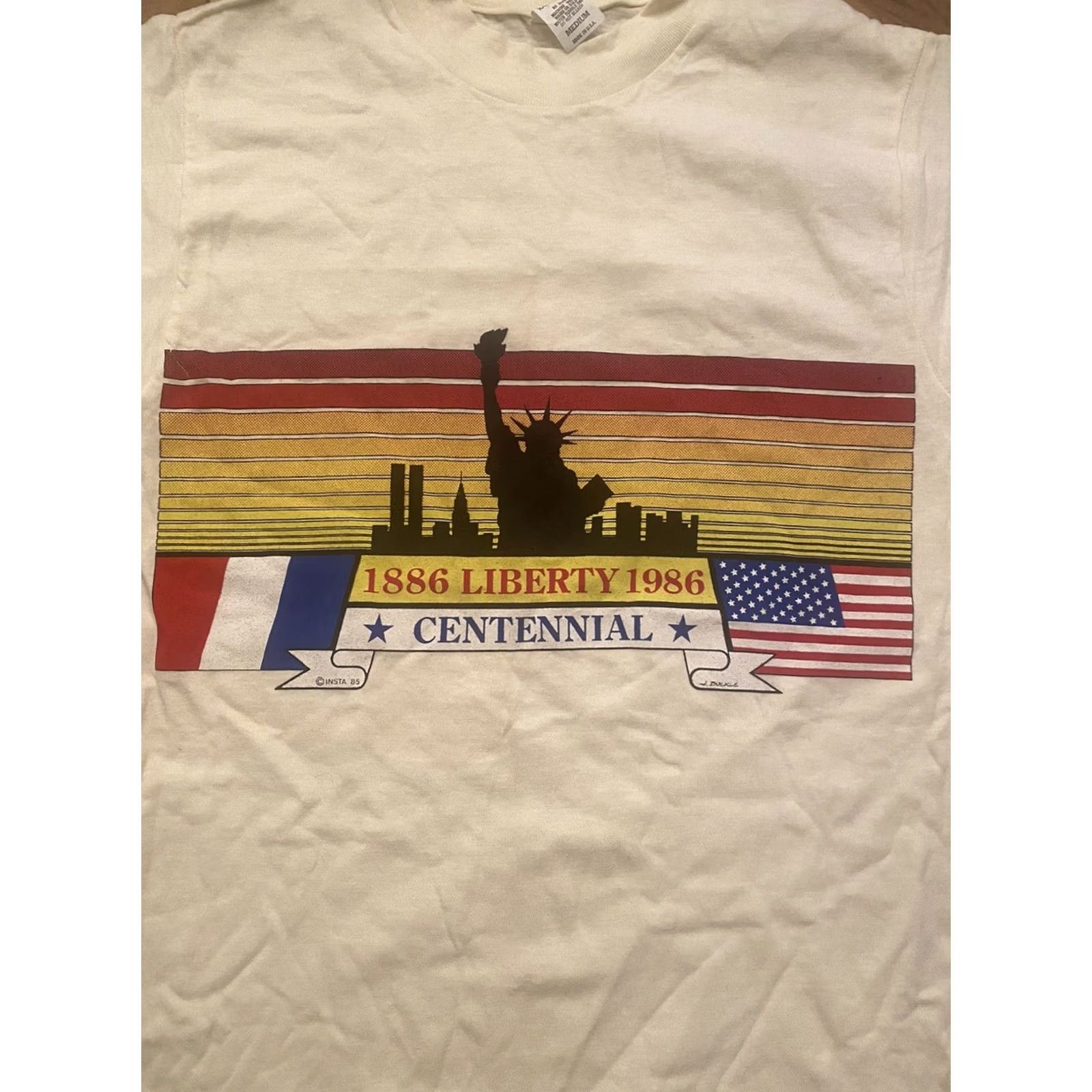 Vintage VINTAGE 1985 Liberty Centennial T-Shirt Yellow Med America Mens M Stitch USA Shirt Size US M / EU 48-50 / 2 - 2 Thumbnail
