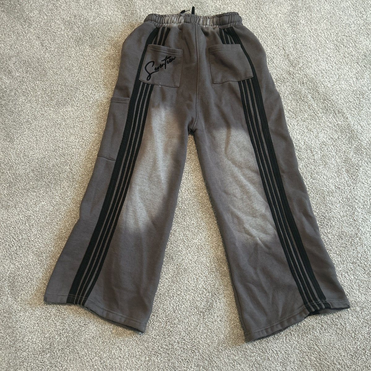 Other Grey and Black Striped Wide Leg Sweatpants Size US 33 - 6 Thumbnail