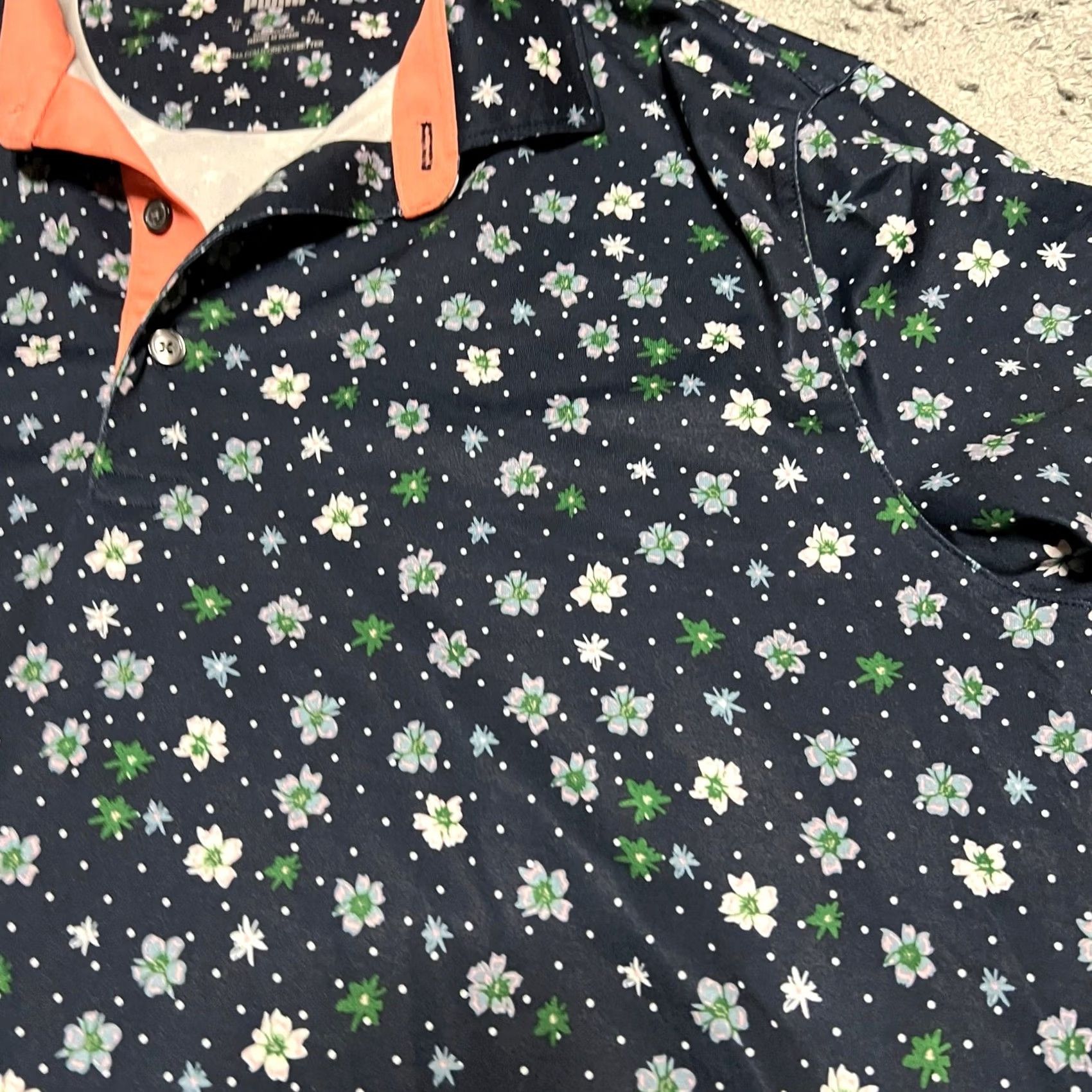Puma Puma Polo Shirt Golf Mens Medium Blue All Over Print Floral Short Sleeve Stretch Size US M / EU 48-50 / 2 - 2 Thumbnail
