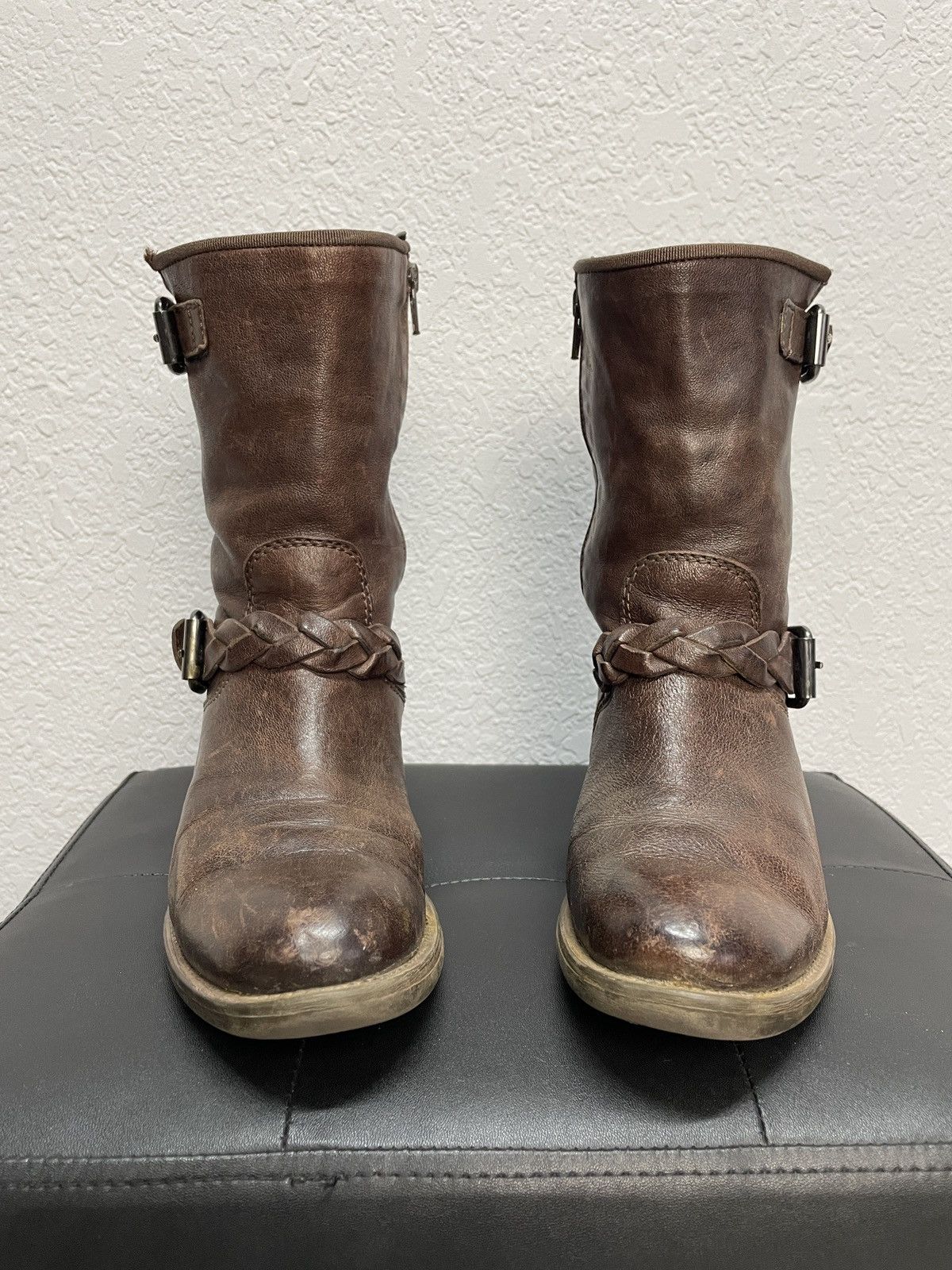 If Six Was Nine Vintage Italian AS98 Heel Leather Biker Boots In Dark Red Size US 8 / IT 38 - 5 Thumbnail
