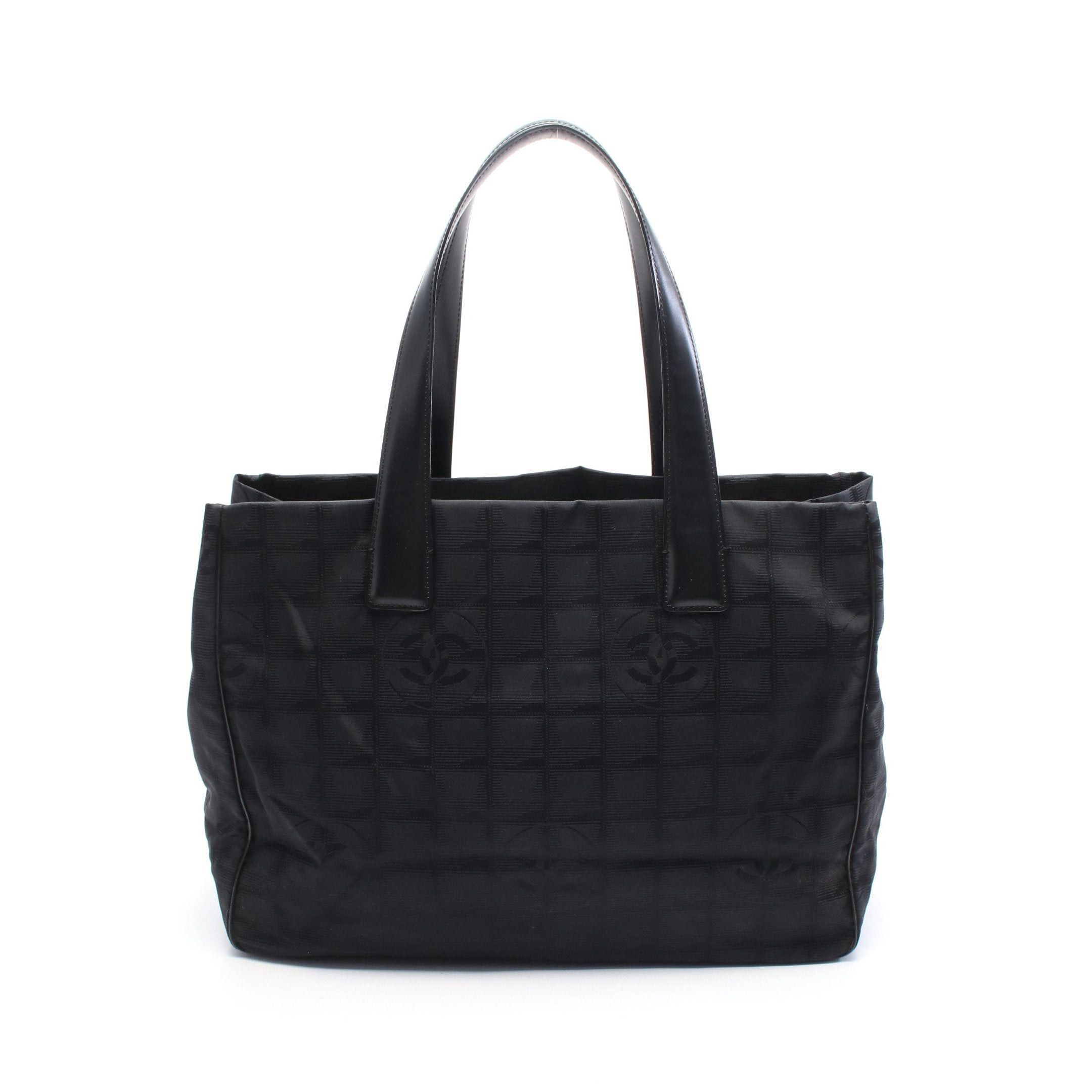 Chanel New Travel Line Mm Handbag Tote Bag Nylon Canvas Leather Black Gold Hardware, Women's