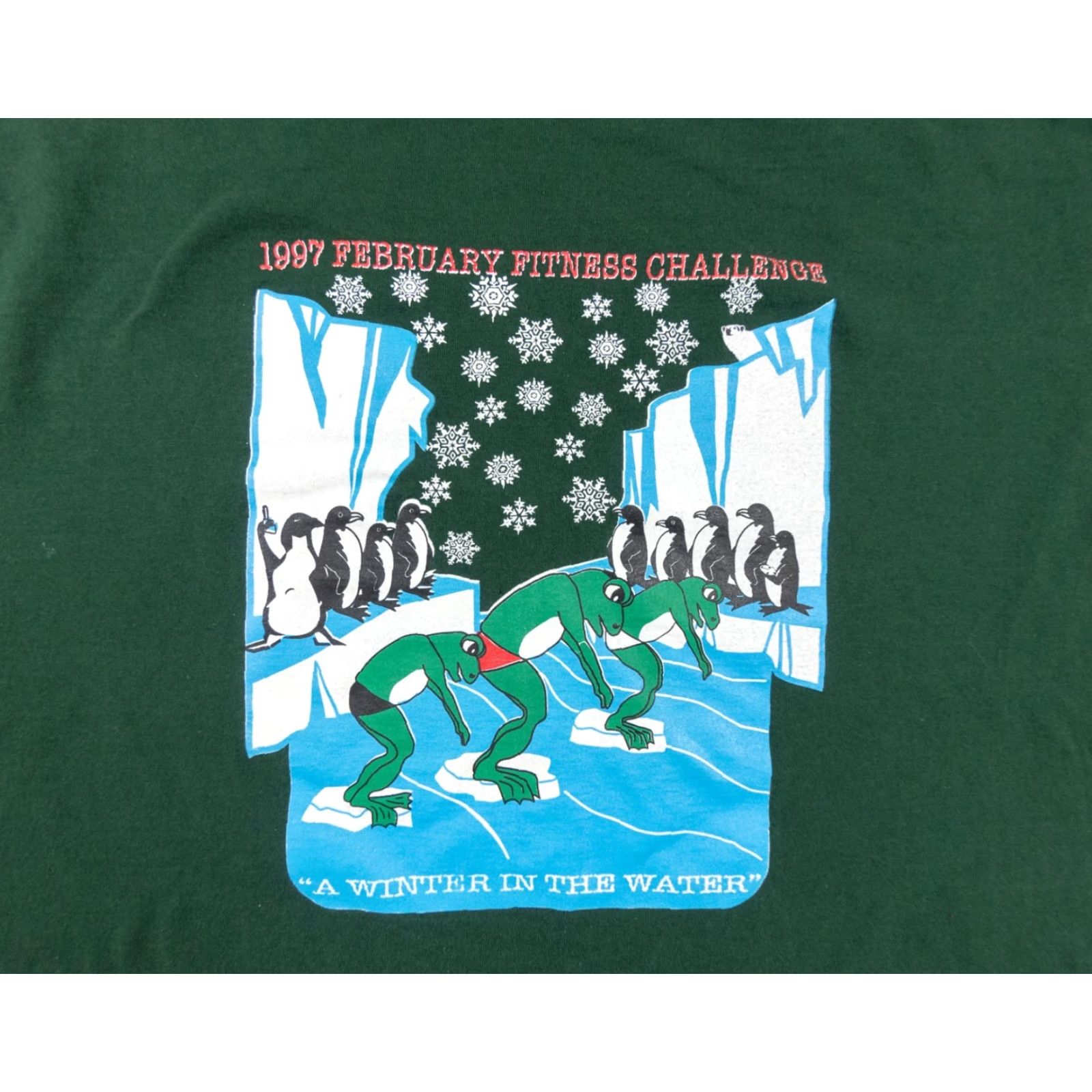Fruit Of The Loom VINTAGE Fruit of the Loom February Fitness Challenge Shirt Men's XL Green 90s Single Stitch Frog Graphic Size US XL / EU 56 / 4 - 2 Thumbnail