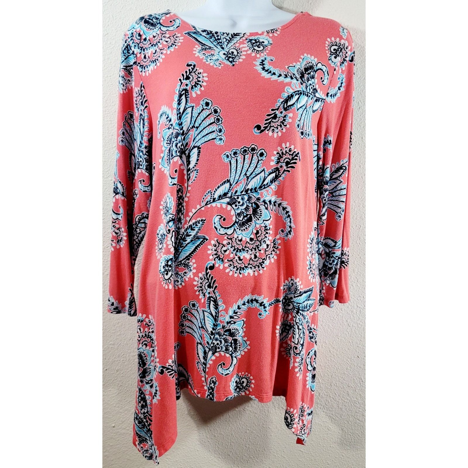 Other Ruby Rd. Salmon Blue White Floral Print Top Small Size S / US 4 / IT 40 - 1 Thumbnail