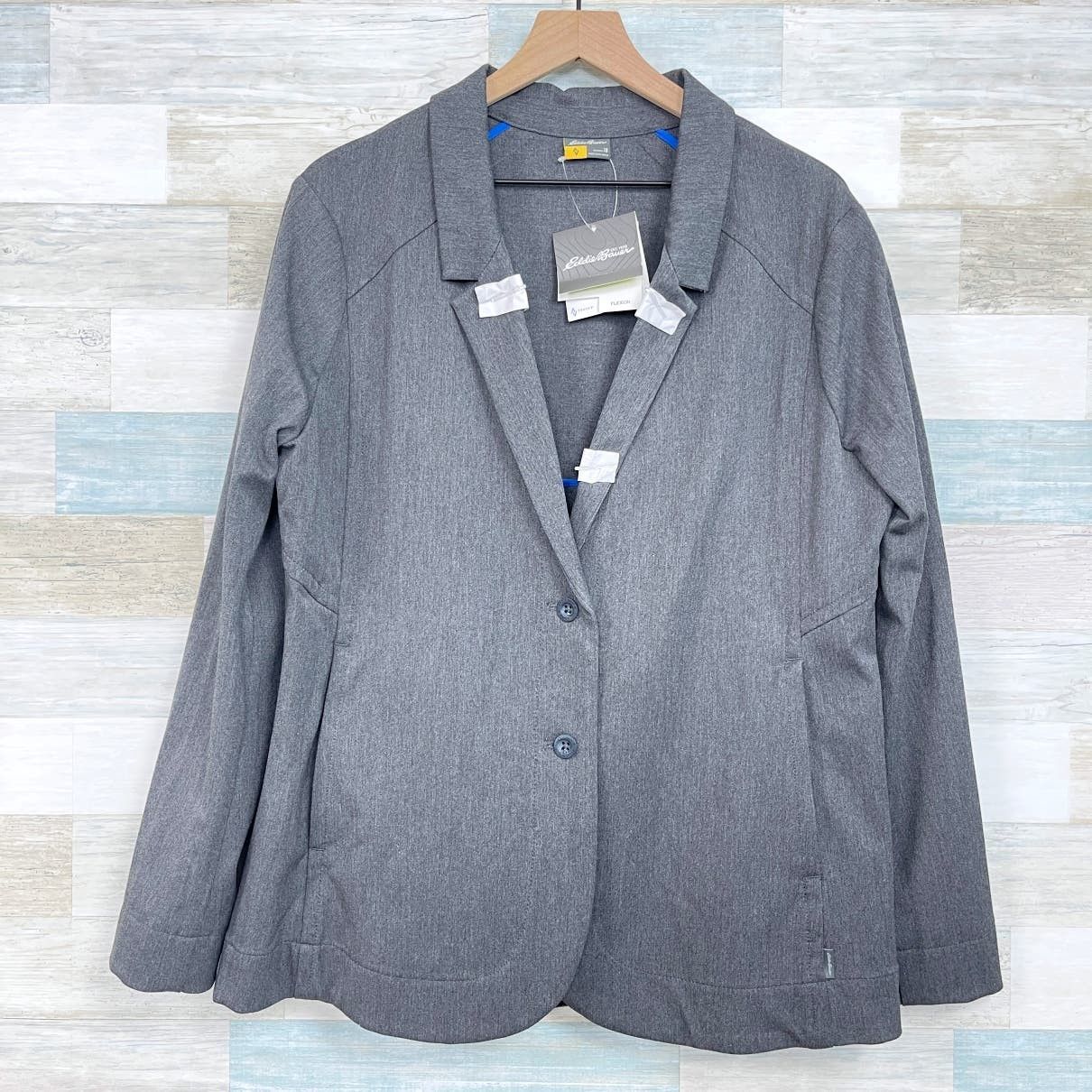 image of Eddie Bauer Travel Blazer Gray Unstructured Womens 18 in Grey (Size 2XL)