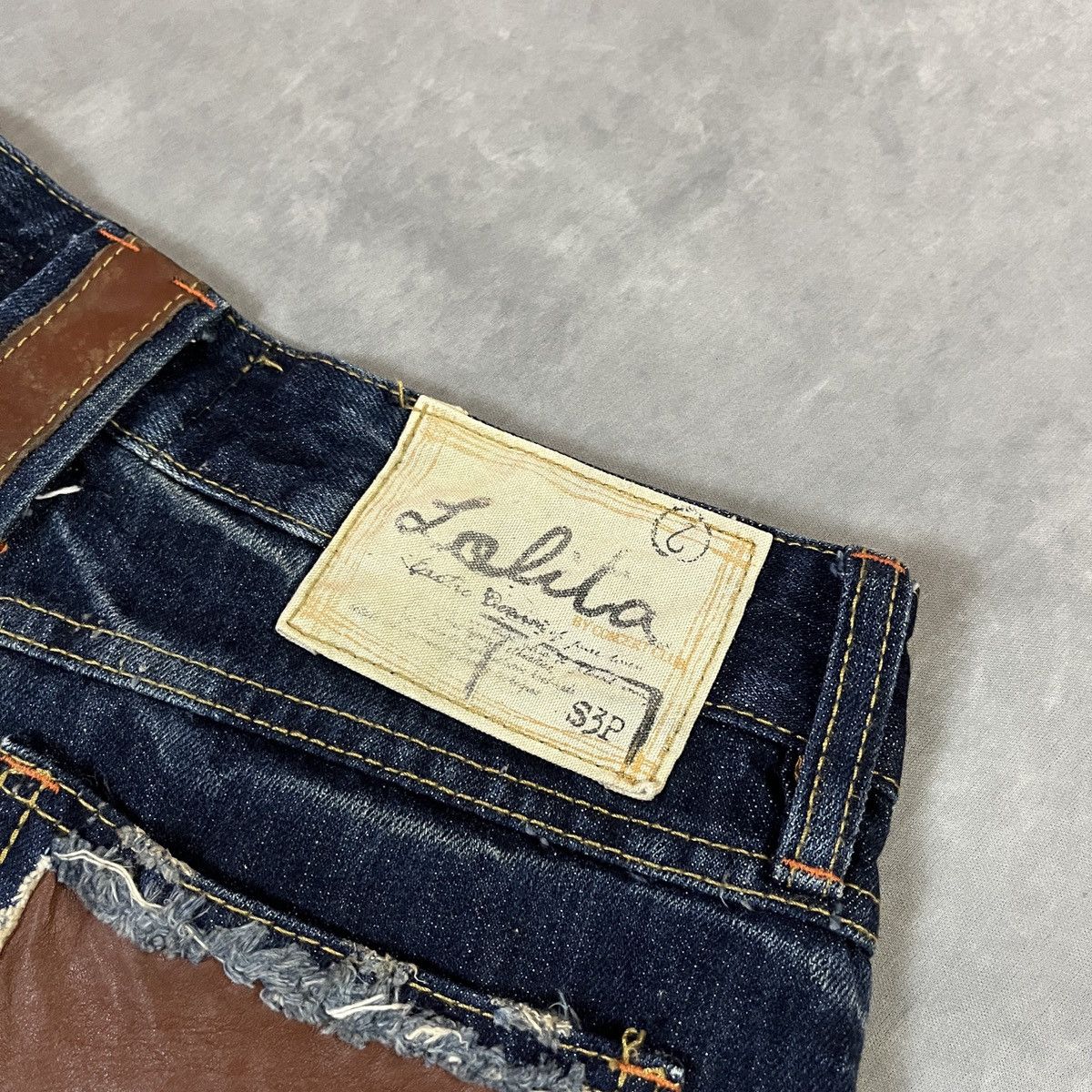 Japanese Brand 2000s Lolita Jeans - Distressed y2k Shorts Leather Pocket Size 33" - 11 Thumbnail