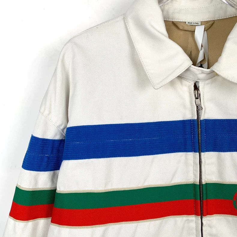 Gucci Gucci White logo striped cotton zipper jacket 2501-Nextarro Size US M / EU 48-50 / 2 - 3 Thumbnail