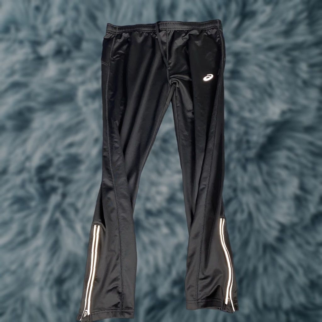 Asics ASICS Running Pants Mens L Black Reflective Ankle Zip Butt Pocket Spandex Tight Size US 33 - 1 Thumbnail