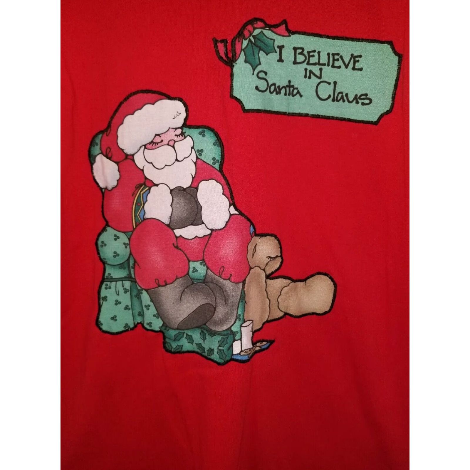 Hanes VINTAGE Hanes Mens L 50/50 I BELIEVE IN SANTA CLAUS! T-SHIRT Sewn Applique RED Mens Shirts 1980s Size US L / EU 52-54 / 3 - 2 Thumbnail