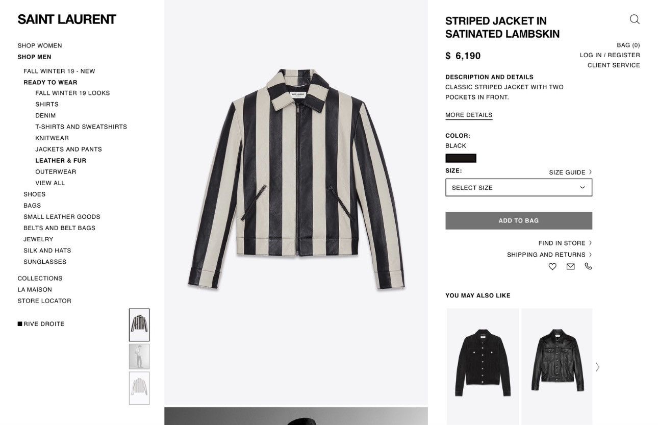 Saint Laurent Paris Saint Laurent FW19 Striped Jacket in Satinated Lambskin Size US M / EU 48-50 / 2 - 7 Thumbnail